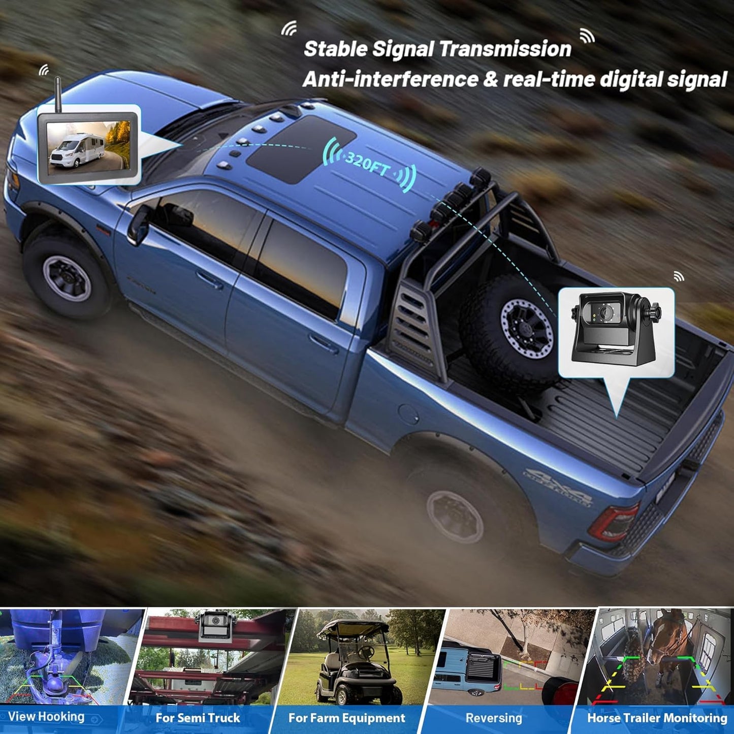 EWAY Wireless WiFi Magnetic Hitch Backup Camera 1080P HD Rechargeable Battery Powered No Wiring Rear View Reverse Monitoring Camera for Car Truck Pickup RV Camper 5th Wheel Horse Trailer Boat Trailer