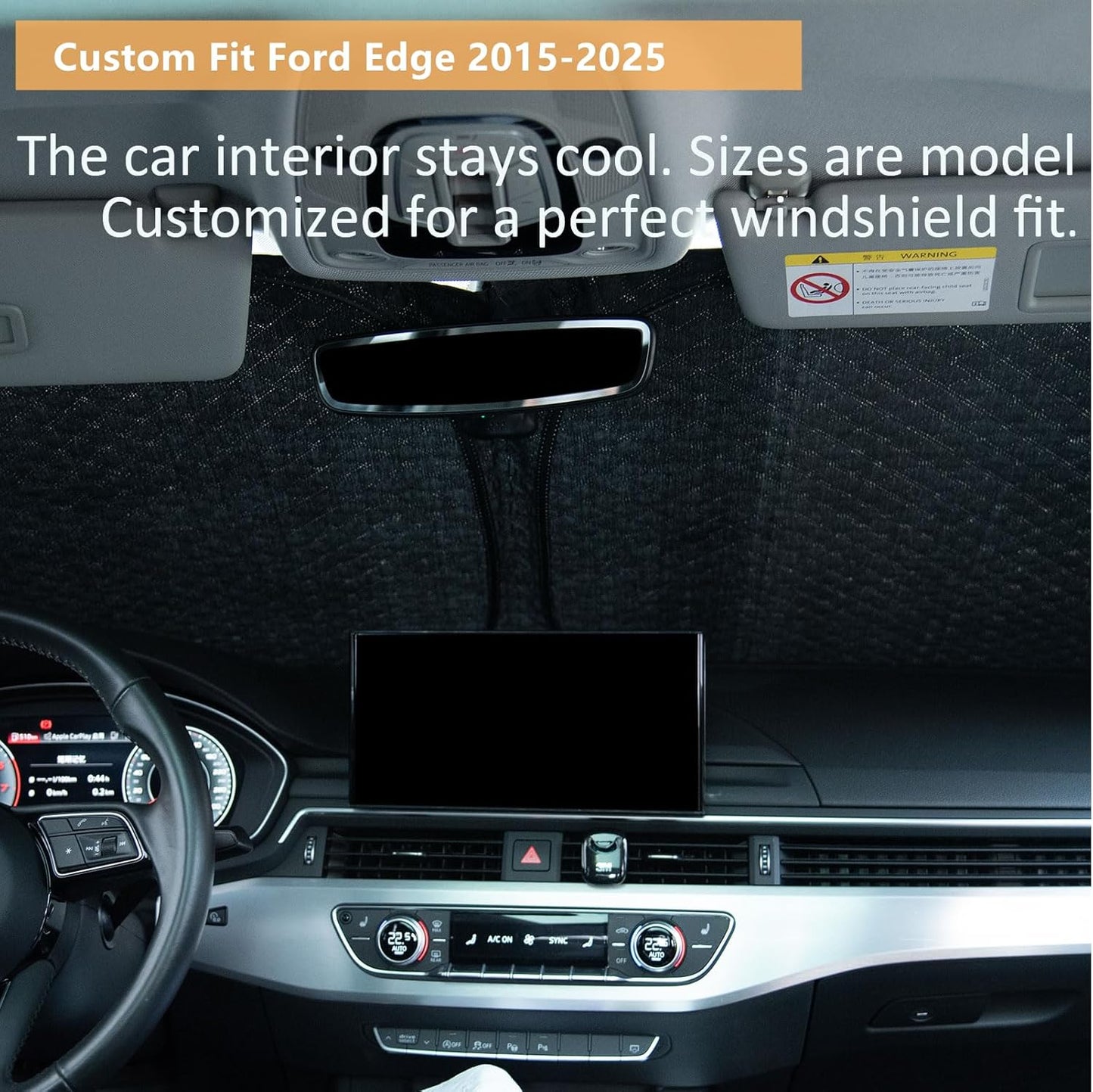 Car Windshield Sun Shade 5 Layers Thick for Ford Edge SUV 2015-2024 2025 - Front Window Sunshade Sun Visor Accessories - Protector Vehicle Reflect UV Sun and Heat