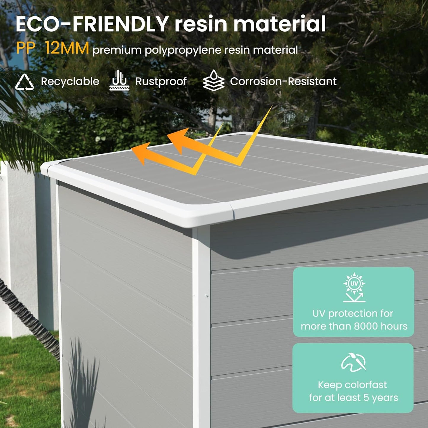 UDPATIO Outdoor Storage Shed 5x3 FT, Plastic Garden Shed for Bike, Garbage Can, Tool, Outside Sheds & Outdoor Resin Shed with Lockable Door for Backyard, Patio, Lawn, Grey & White