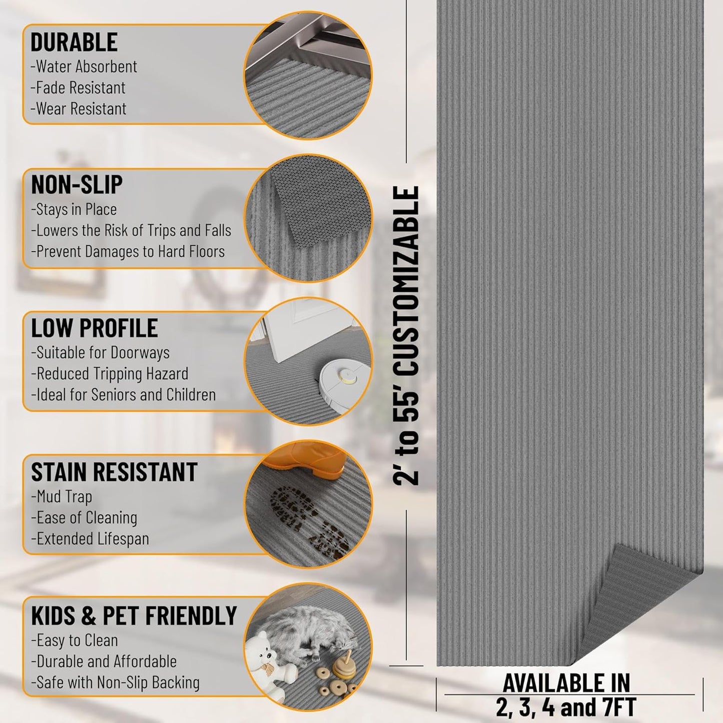 Ottomanson 2'7" x 9'10" Hallway Runner with Scraper Pile - Extra Durable Non-Slip Rug Mat for Indoor & Outdoor Use - Ideal for Kitchen, Entryway & Garage - High-Traffic Carpet, Gray