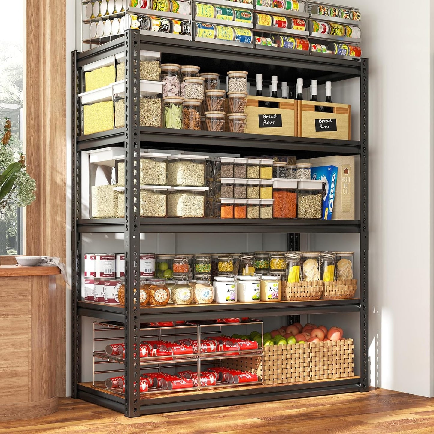 REIBII Garage Shelving 2500LBS Storage Shelves Adjustable Metal Shelving Heavy Duty Shelving 65.7" H Metal Shelves for Pantry Kitchen 15.35" D x 33.85" W x 65.74" H Black