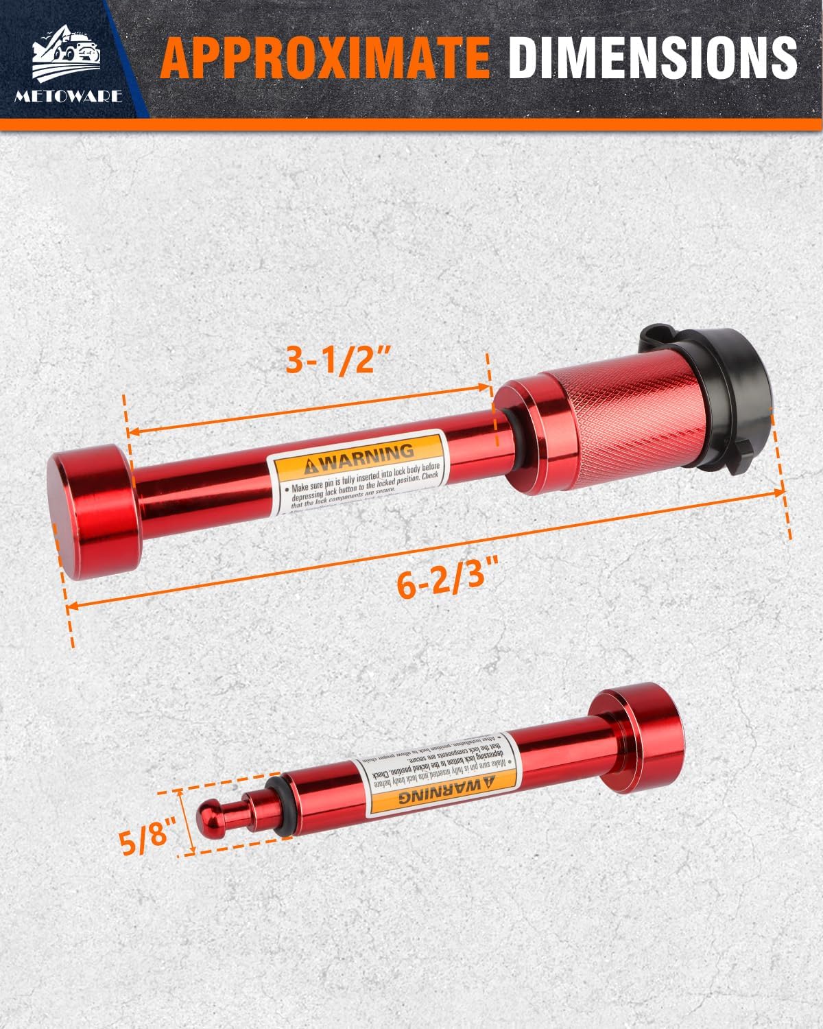 METOWARE Trailer Hitch Lock, Tailer Receiver Lock Fits Class III/IV, 2", 2-1/2" Hitch Receiver with 5/8" Dia Pin and 8 Rattle Rubber O-Rings, for Trailer, Truck, Car, Boat (Red)