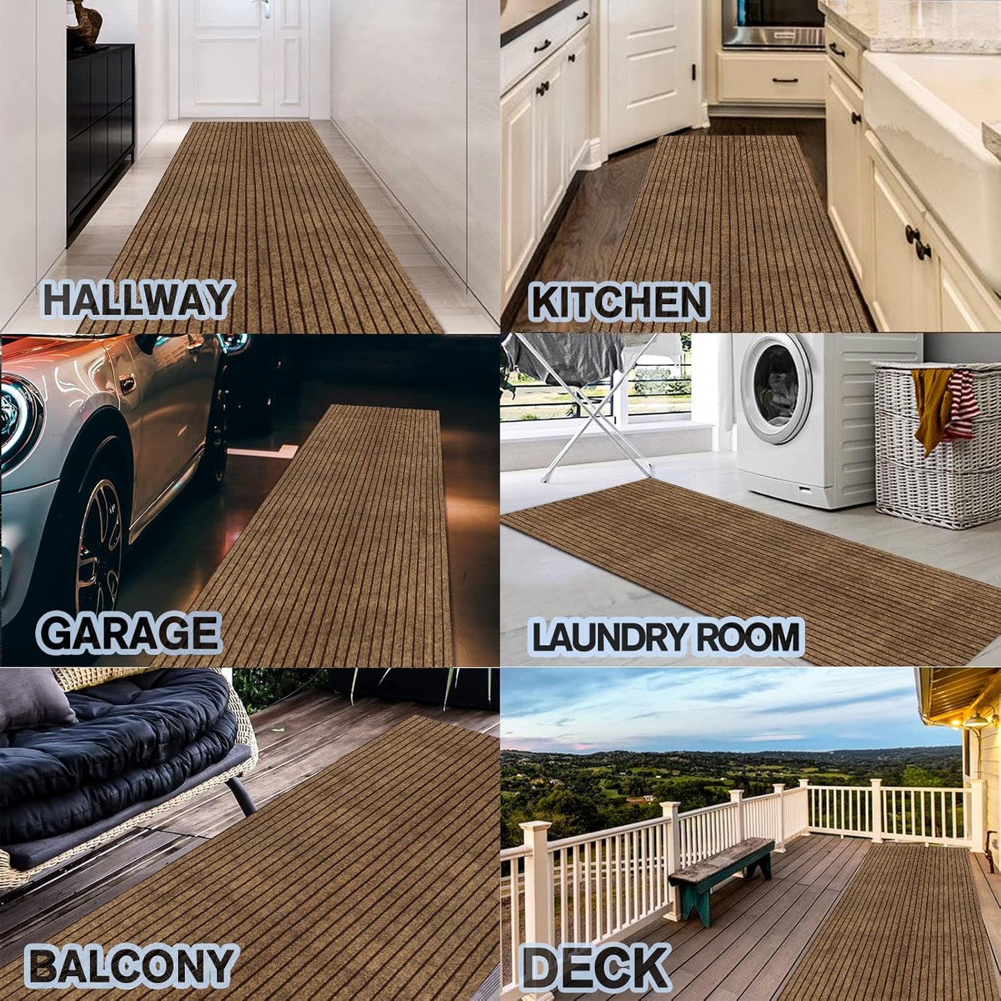 Custom Size Backed Non-Slip Area Rugs Runner, Easy Clean, Waterproof Runner Rugs for Hallway Entryway, Kitchen, Laundry, 4FT x 7FT, Brown Stripe