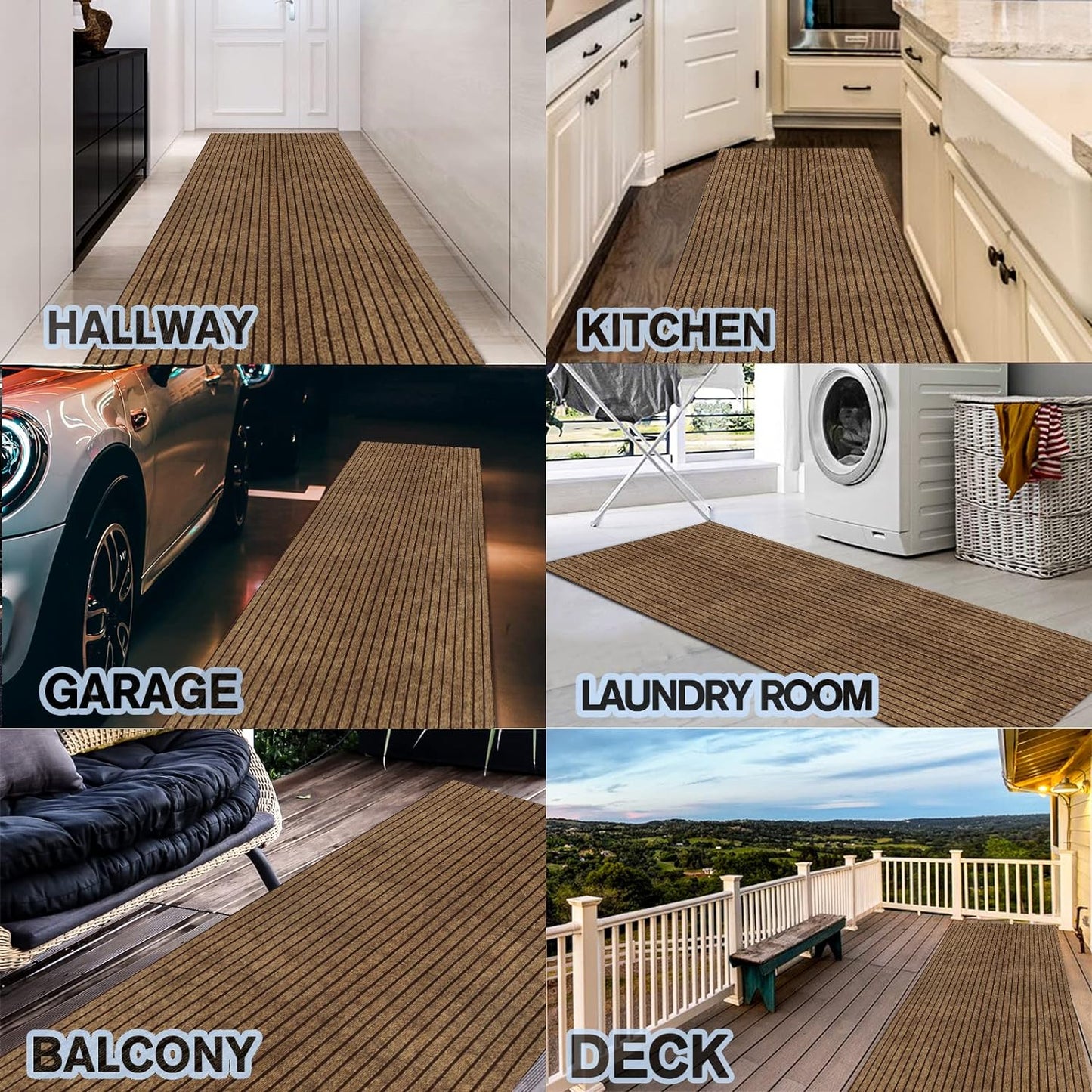 Custom Size Backed Non-Slip Area Rugs Runner, Easy Clean, Waterproof Runner Rugs for Hallway Entryway, Kitchen, Laundry, 2FT x 10FT, Brown Stripe