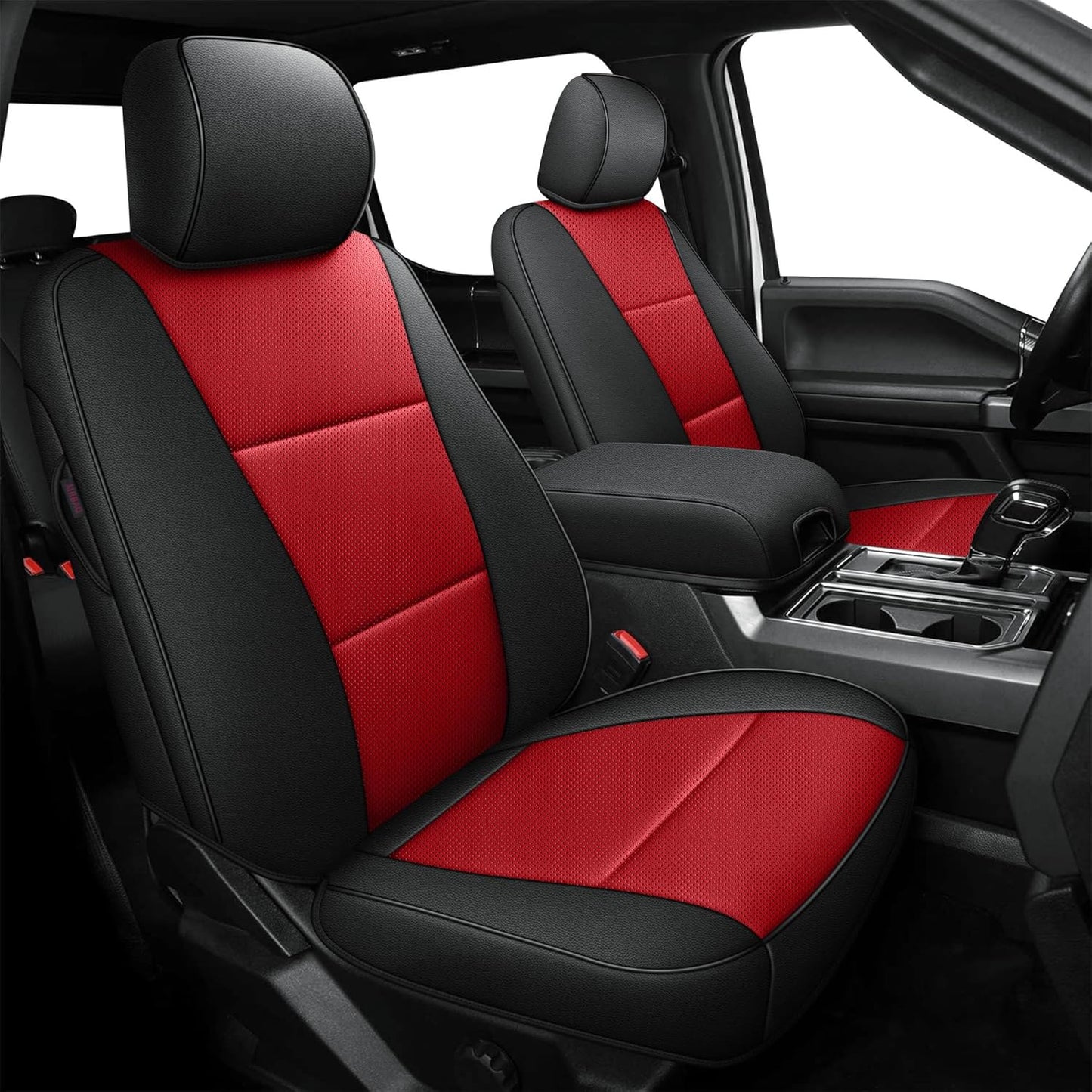AOMSAZTO Seat Covers for Ford F150 XL XLT: 2015-2024 SuperCrew & F250 F350 F450 2017-2024 Super Duty Crew Cab XL XLT Faux Leather Full Set Seat Cover (Black + Red, Full Set)
