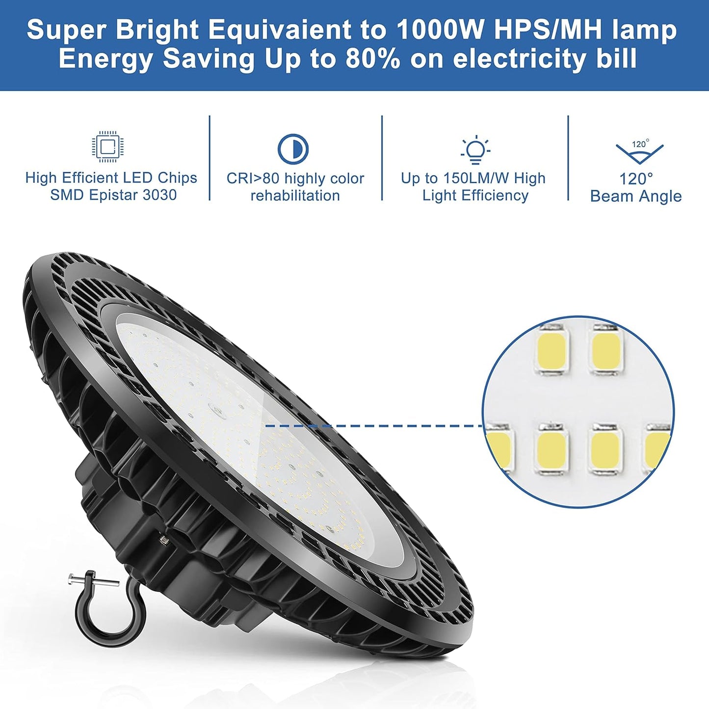 6 Pack 300W LED High Bay Light, UL&DLC Listed 41000LM Dimmable UFO High Bay LED Lights for Warehouse, 5000K Daylight IP65 Waterproof Commercial Bay Lighting 𝐀𝐂𝟏𝟎𝟎-𝟐𝟕𝟕𝐕