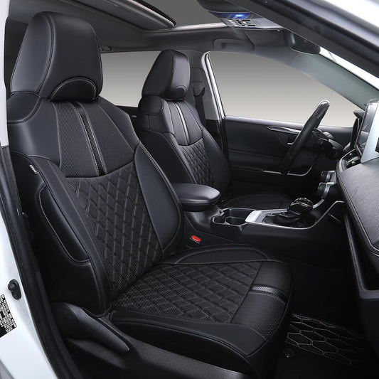 Custom Fit RAV4 Seat Covers for 2019-2025 Toyota RAV4 Hybrid LE,XLE,XLE Premium,Limited Full Coverage Waterproof Leather Car Seat Covers Full Set (Black)