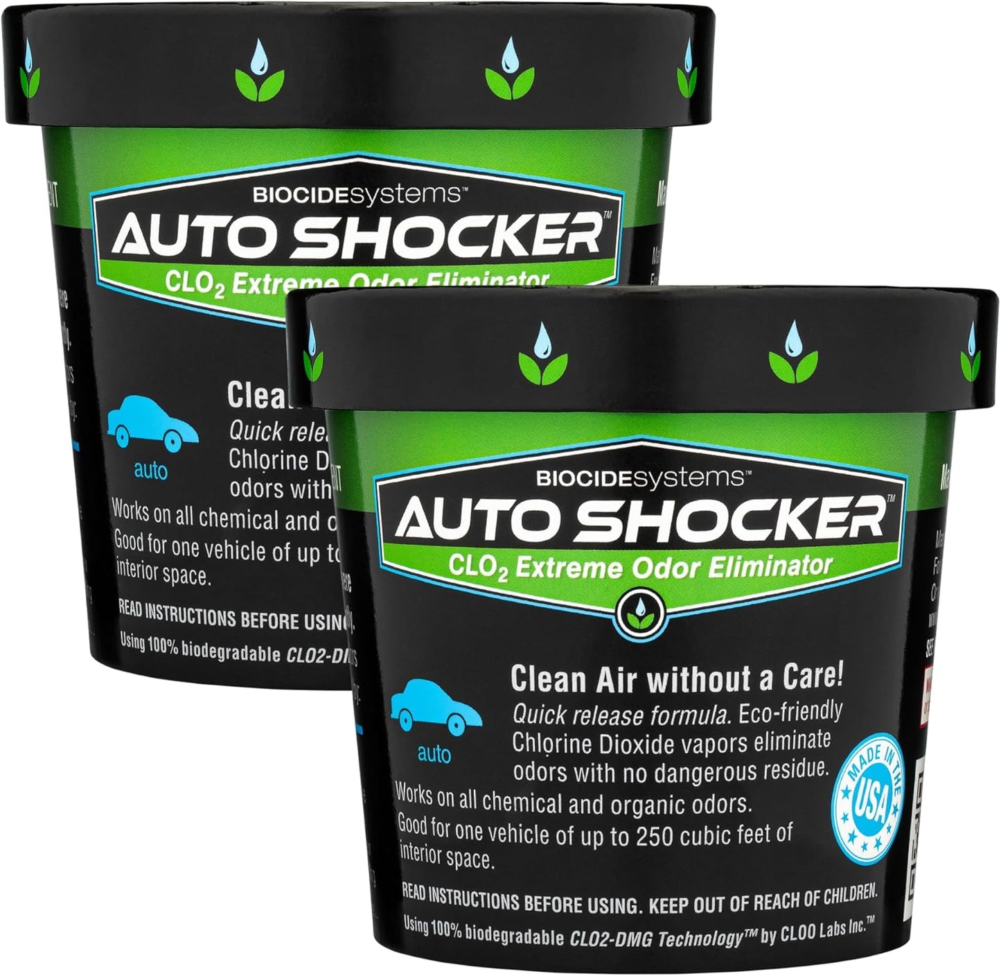 Auto Shocker Strong Car Odor Eliminator, Eco-Friendly ClO2 Odor Remover for Tough Odors in Vehicle Interiors, Up to 250 Cubic Feet (2-Pack)