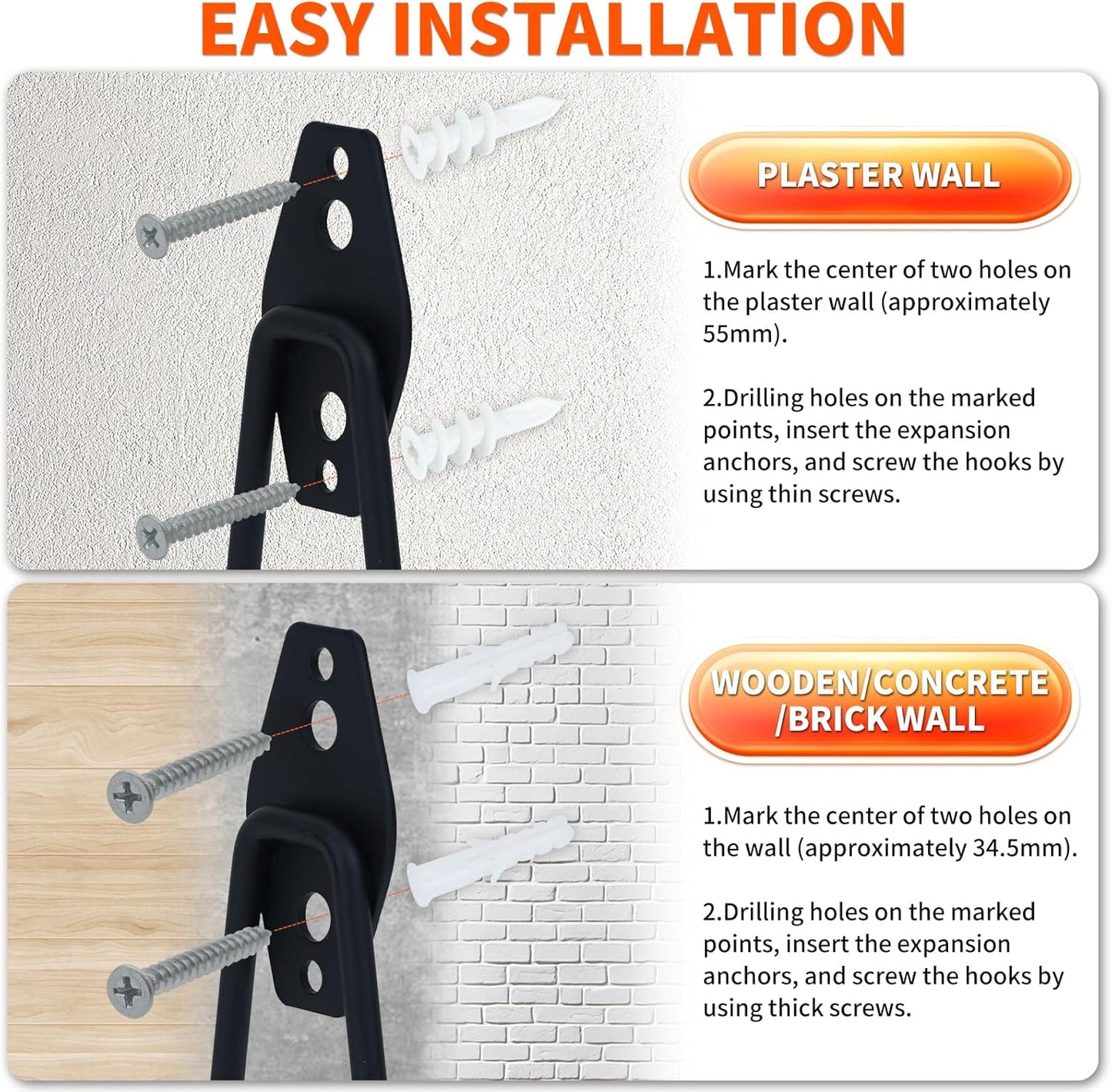 6 Pack Garage Hooks, Large Utility Wall Mount Garage Hooks Heavy Duty with Multiple Welding Spots, Garage Organization for Hanging Garden & Shed Tools, Bike, Ladder, Hose and More(Black)