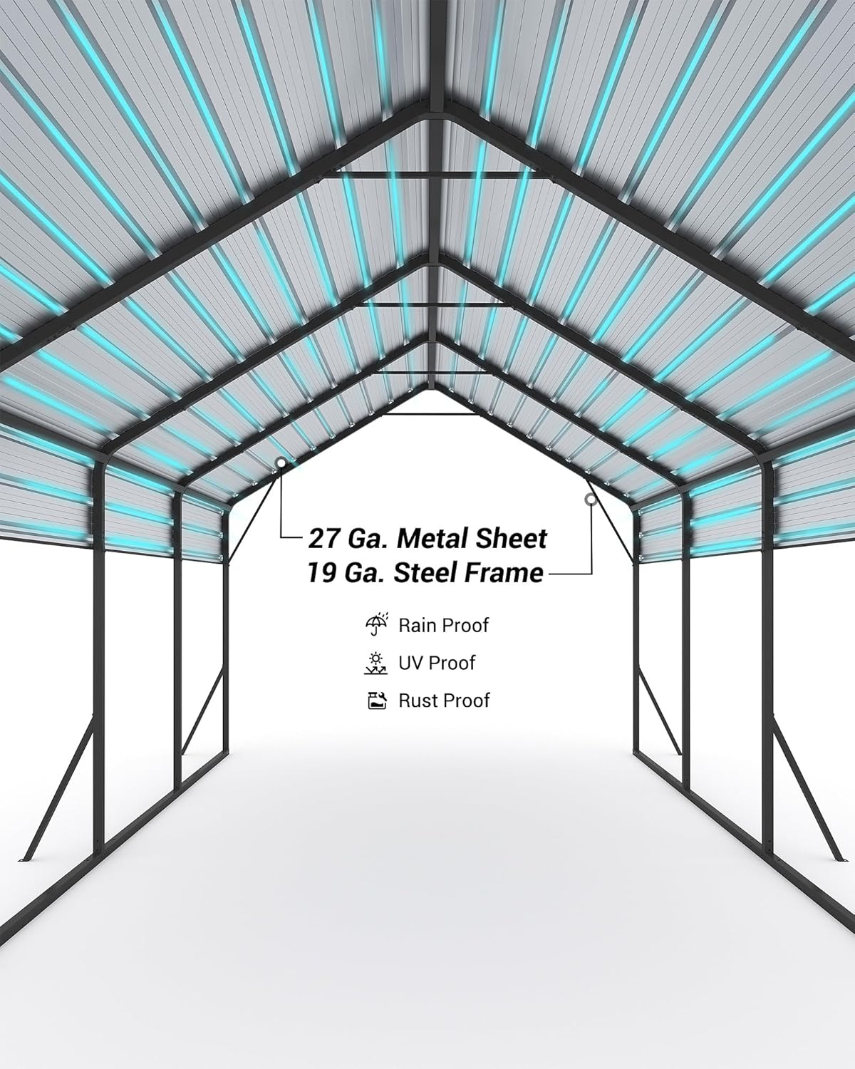 13'x21'x11' Oversized Metal Carport, Steel Heavy Duty Carport for All-Weather, Permanent Shelter for Bass Boats, Pickup Trucks, and Tractors, N.W. 660 Lbs