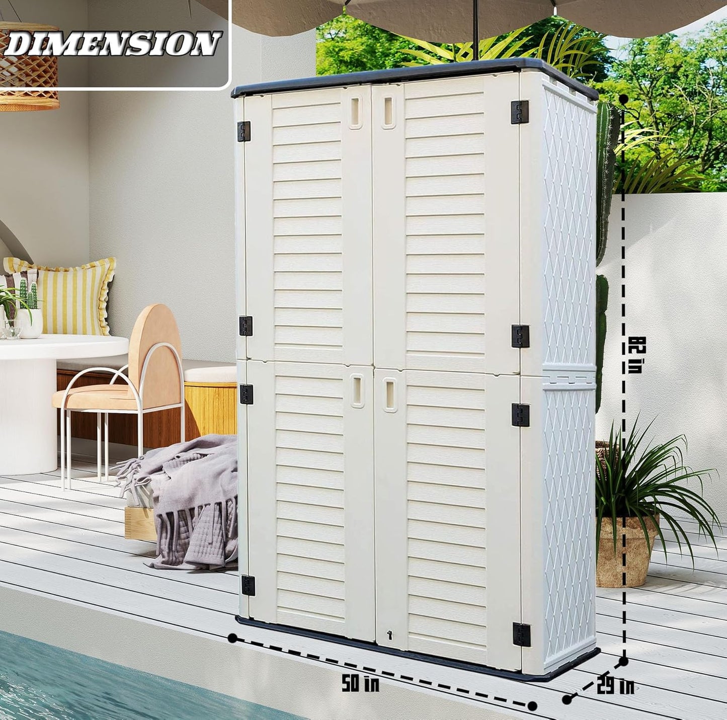 HOMSPARK Storage Shed Weather Resistance, Multi-Purpose Outdoor Storage Cabinet for Backyards and Patios, Vertical Storage Shed for Lawnmower, Patio Accessories (White 1, Tall - 53 cu.ft)