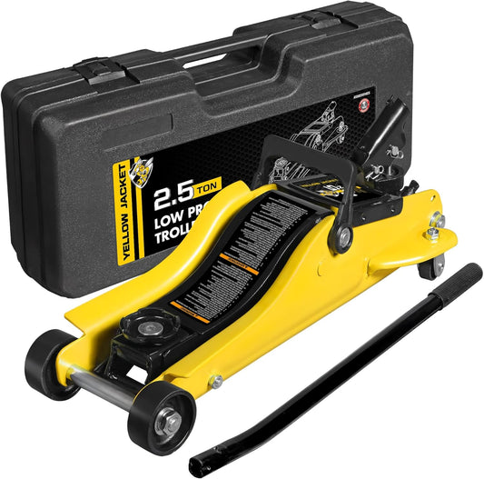 YELLOW JACKET 2.5 Ton Trolley Jack with Carrying Case Hydraulic Low Profile Floor Jack for Cars Lift with Single Piston Lift Pump, 5500 lb Capacity…