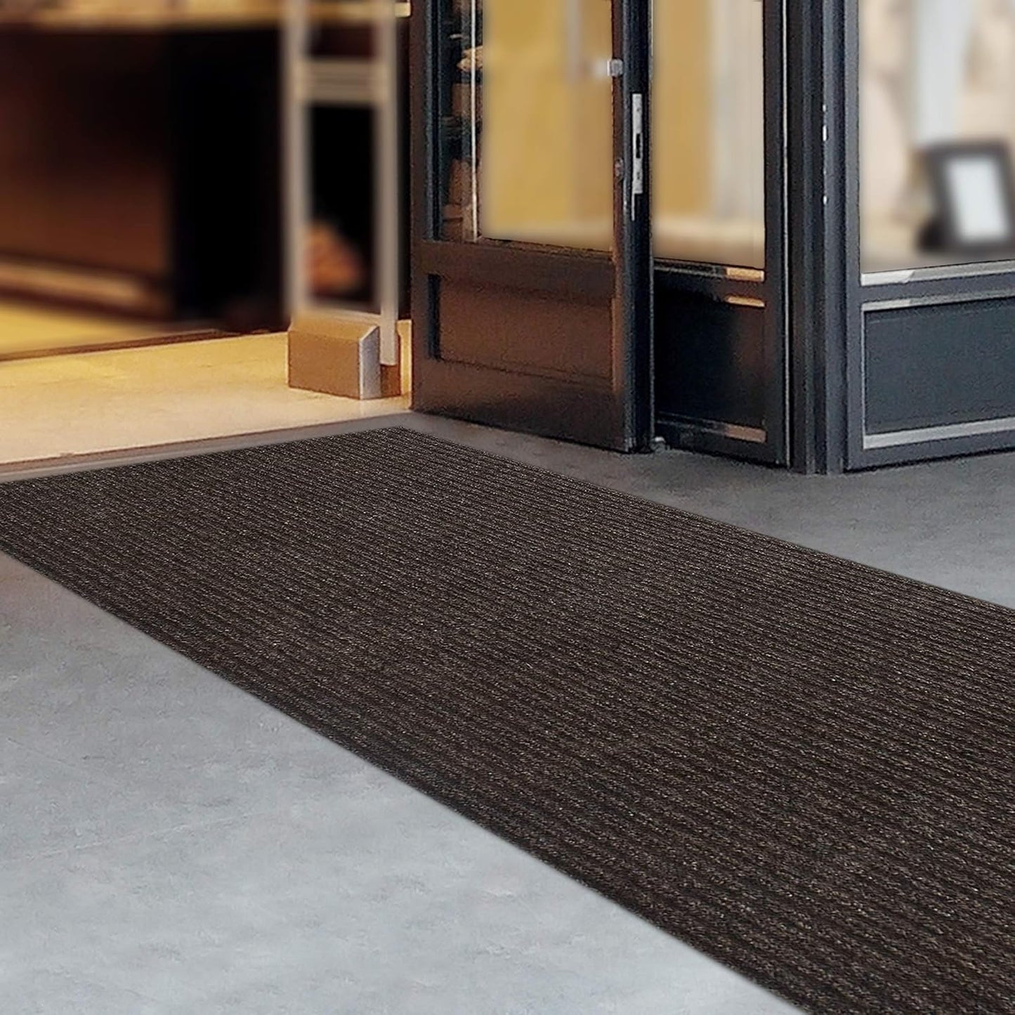 iCustomRug Spartan Weather Warrior Indoor/Outdoor Utility Ribbed Carpet Runner with Non-Slip Thermoplastic Rubber Backing, 3ft X 34ft in Brown