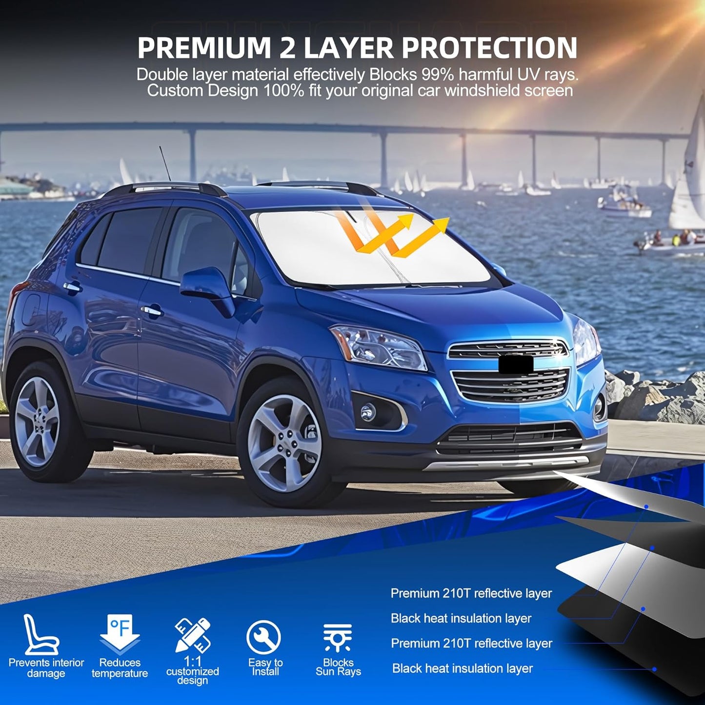 Windshield Sun Shade for Ch-evro-let/Chevy Trax 2013-2023 Foldable Sunshade Custom Fit Front Window Car Interior Accessories Protector Blocks UV Rays