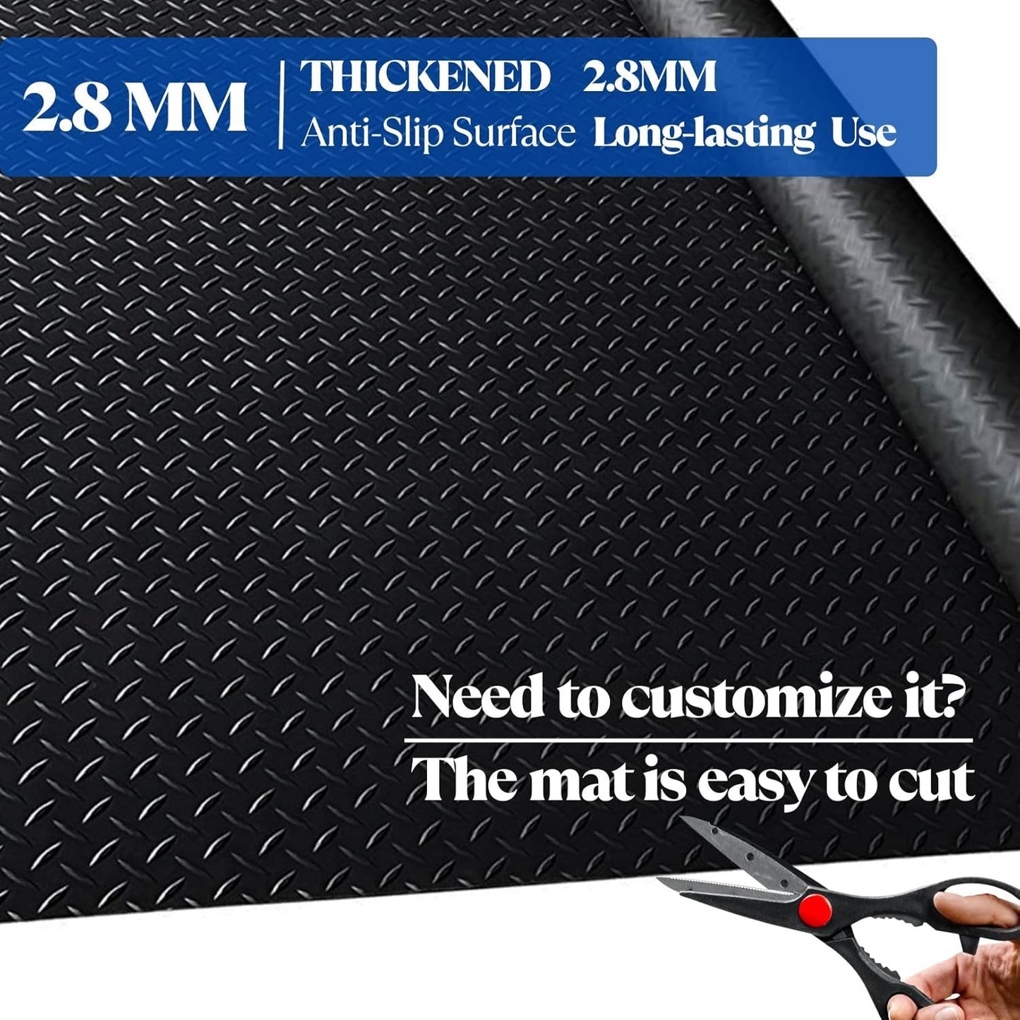BESEA 4 x 10 FT Garage Floor Mat, Heavy Duty Diamond Plate Rubber Parking Mat – Waterproof, Oil-Resistant, Anti-Slip Flooring Roll for Under Car, Home Garage or Workshop,1/8" Thick