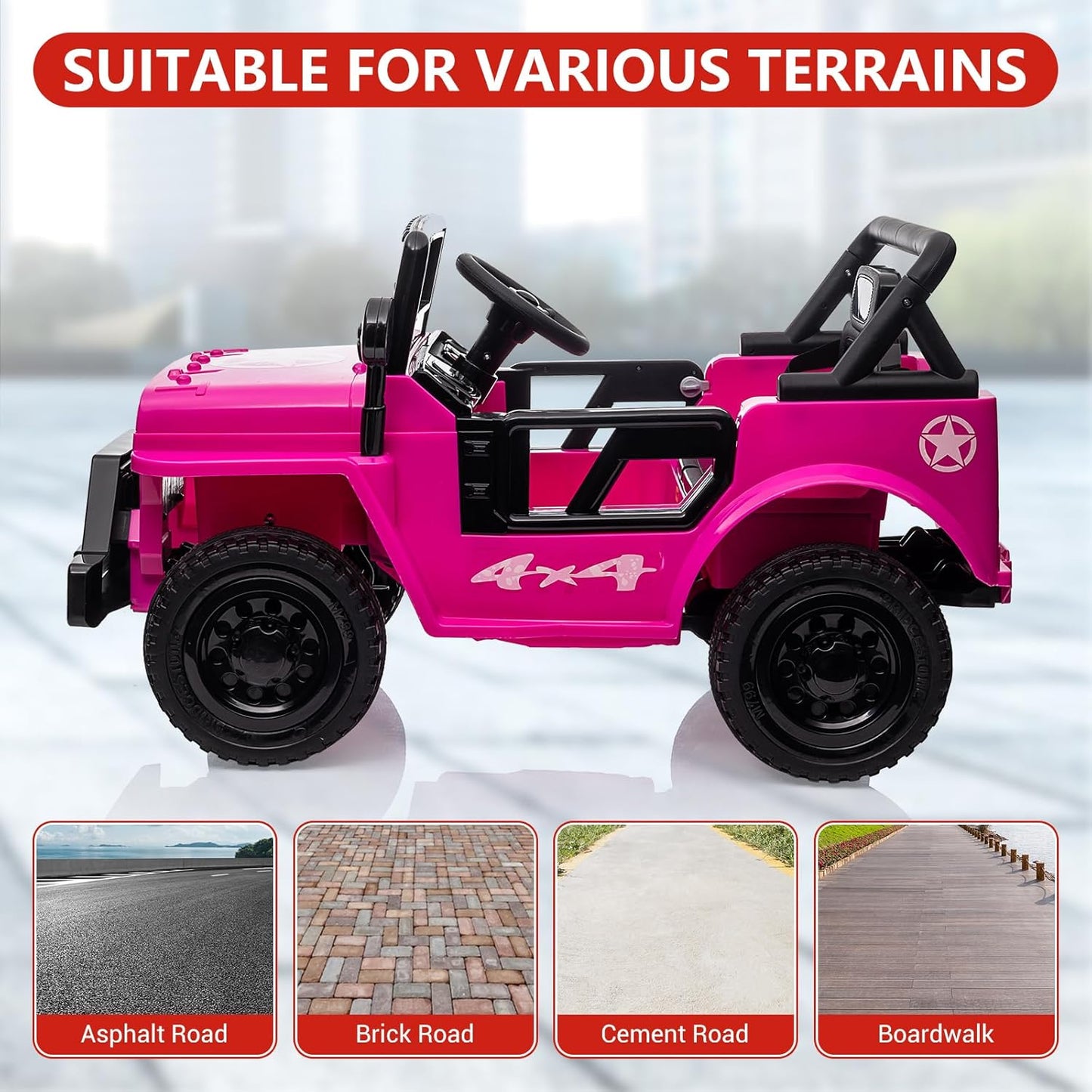 Ride On Car,12V Electric Car for Kids with Remote Control, MP3, LED Headlights, 2 Motors, Double Doors, Safety Belt, Ride On Toys for Boys Girls