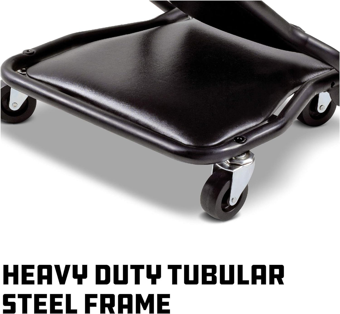 Powerbuilt 42-Inch Triplex Folding Creeper, Rolling Seat, and Brake Stool, All-in-One Adjustable Roller Garage Chair, Lay Down or Sit, Black 620469