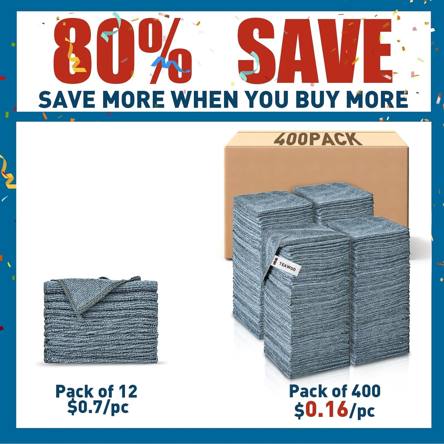 Microfiber Cleaning Cloths Bulk Pack-400 Pack, Microfiber Towels Bulk, Towels for Cars, Cleaning Rags Gray (12x12 inches)