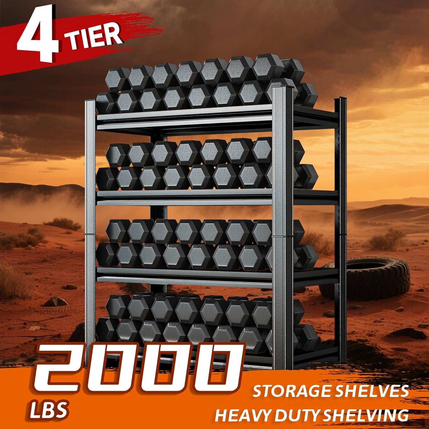 54''H Heavy Duty Metal Shelving Unit, 2000 lbs Total Capacity, Dual-Layer Column, Tool-Free Assembly, All-Steel Construction for Garage, Warehouse, Basement,45.3''W x 15.7''D x 54" H