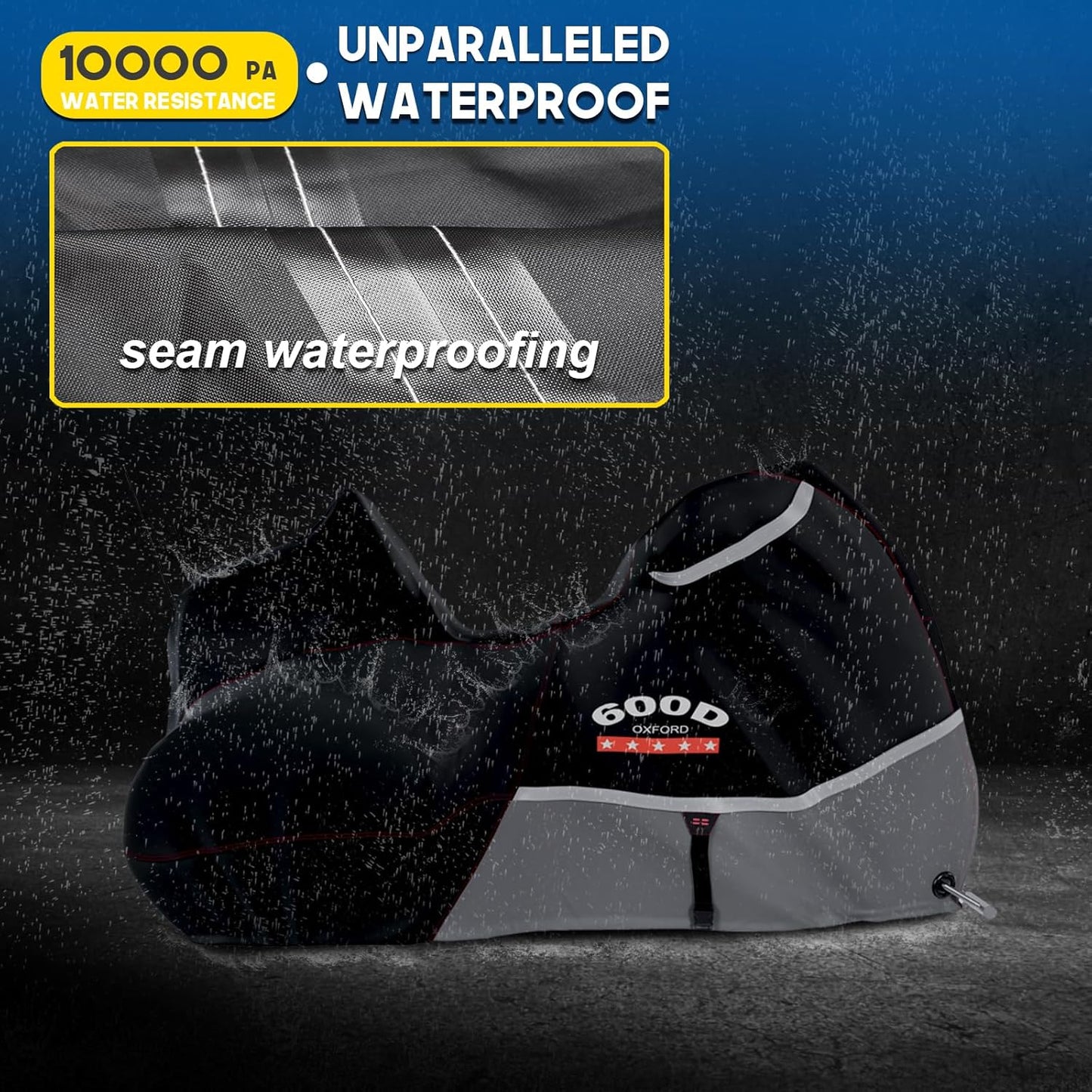 Rosefray Motorcycle Cover with Side+Top Box Heavy Duty 600D Waterproof for Touring Models Harley Davidson Ultra Limited,Road Glide Limited, Gold Wing,Road Master,Indoor & Outdoor Storage Gray