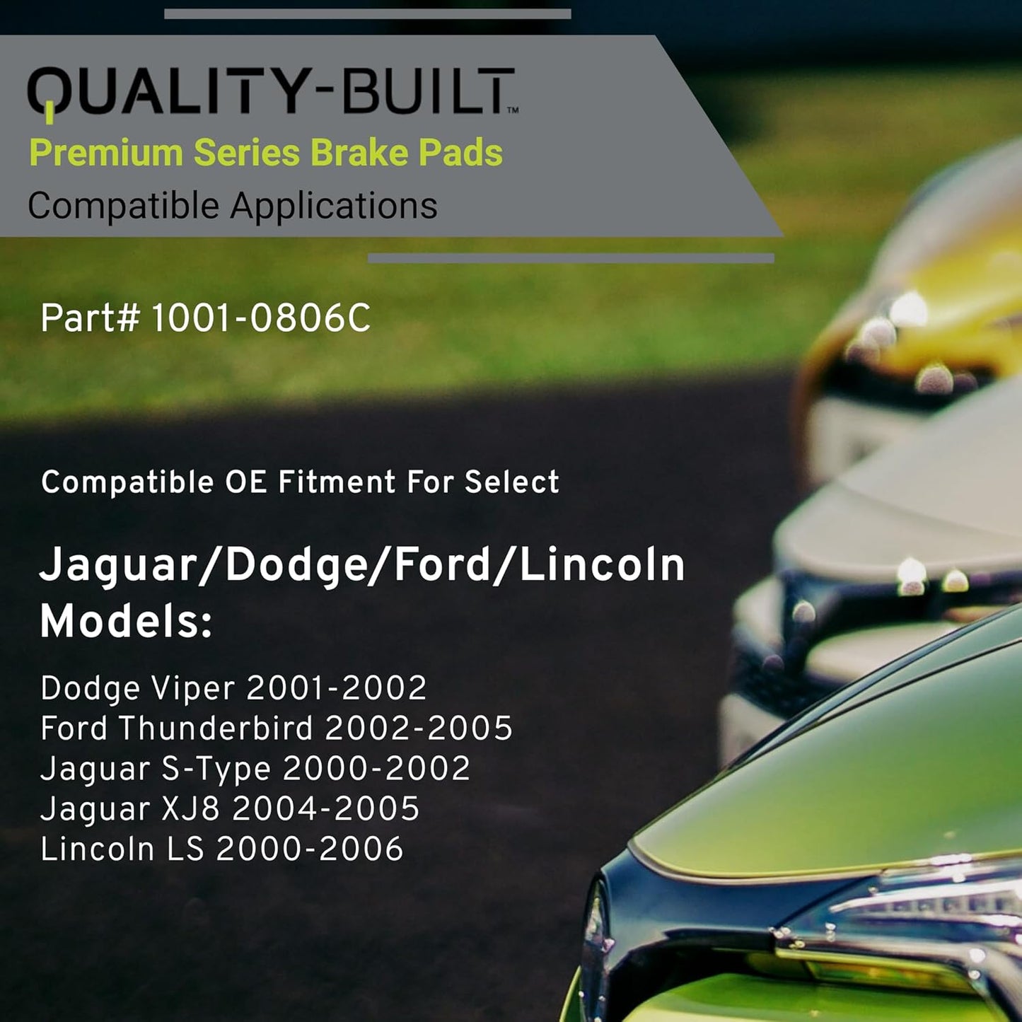 Premium Ceramic Rear Brake Pads (1001-0806C) Compatible with Dodge Viper 2001-2002, Ford Thunderbird 2002-2005, Jaguar S-Type 2000-2002, Jaguar XJ8 2004-2005, Lincoln LS 2000-2006