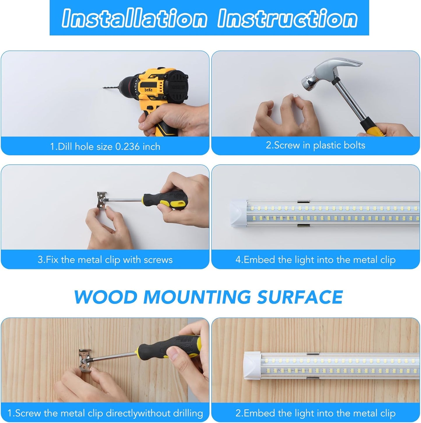 T8 LED Shop Lights, 4 Pack Garage Light 4FT 60W 9600LM 6000K, Work Lights Ceiling LED, Linkable Lighting, Plug & Play Energy-Saving for Warehouse Basement Gym Room(V4)