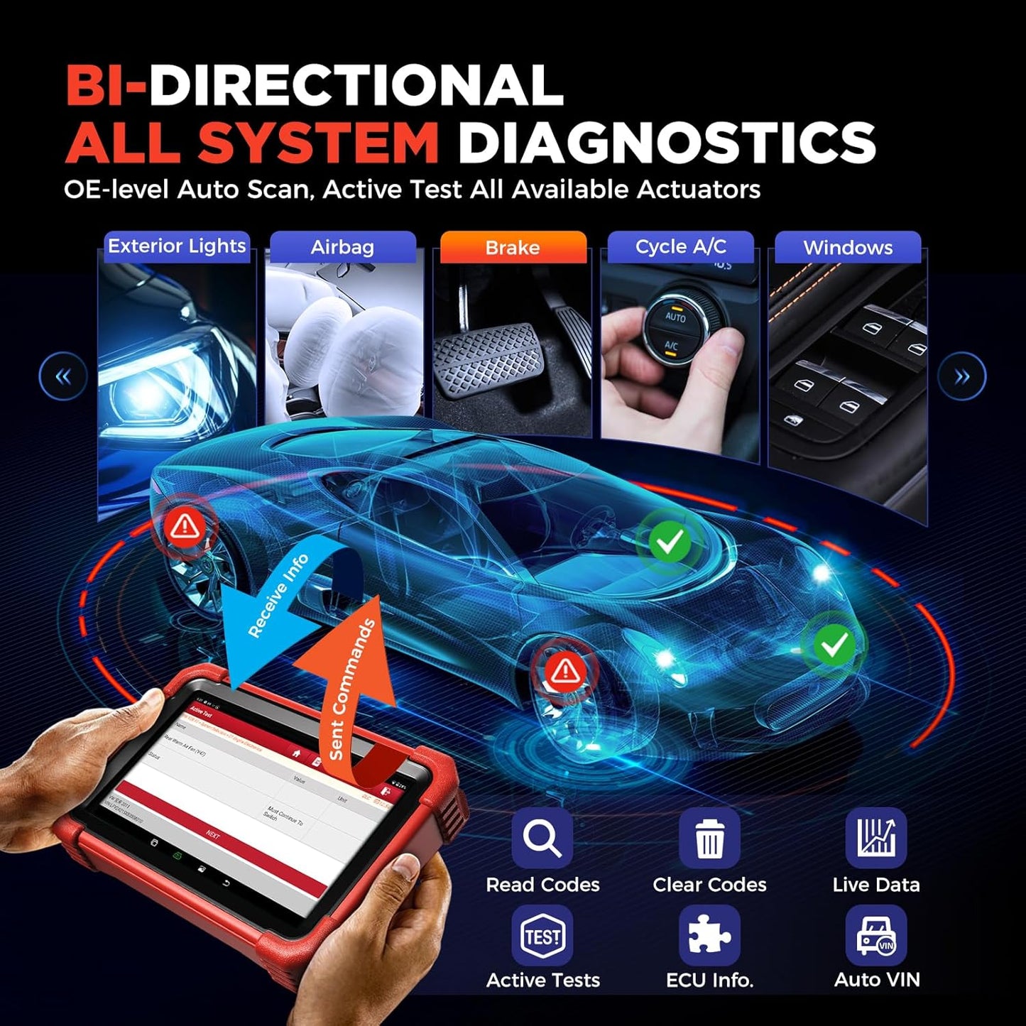 LAUNCH X431 CRP919XBT OBD2 Scanner, 2025 Wireless Bidirectional Scan Tool with DBSCar VII Connector, ECU Coding, FCA AutoAuth, 2-Year Free Update, V.A.G Guide, 35+ Services, All Systems, CANFD
