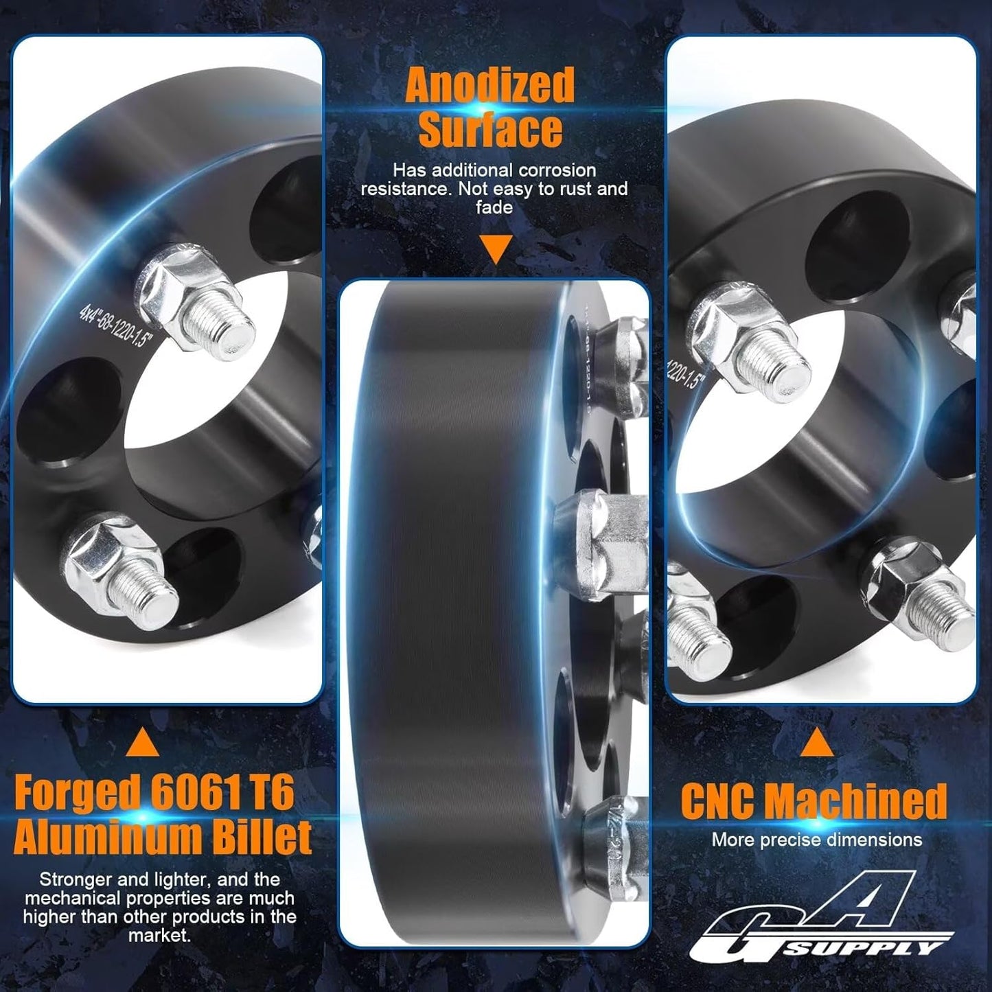 GAsupply 4x4(4X101.6mm) Wheel Spacers Fits for EZ GO EZGO Club Car Golf Carts & ATV, 4x100 to 4x100 Black ATV Wheel Spacer 1.5” / 38mm, 68mm Hub Bore, 1/2"-20 Thread Pitch, 4 Pack (1.5", Black)