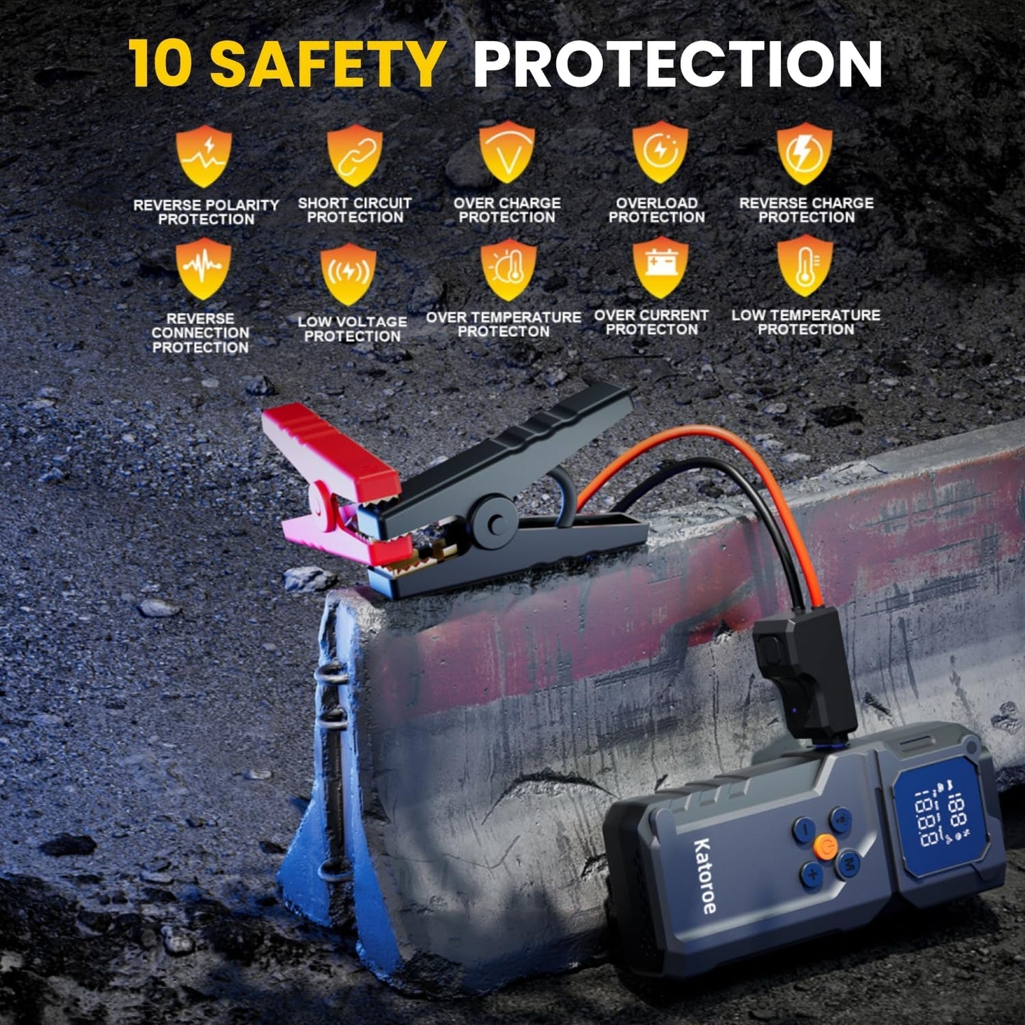 Jump Starter with Air Compressor, 5000A Jump Starter Battery Pack with 150PSI Tire Inflator, Portable Air Compressor, 12V Jump Starter for 9.0L Gas 7.0L Diesel Engines, Jumper Cables, Flashlight