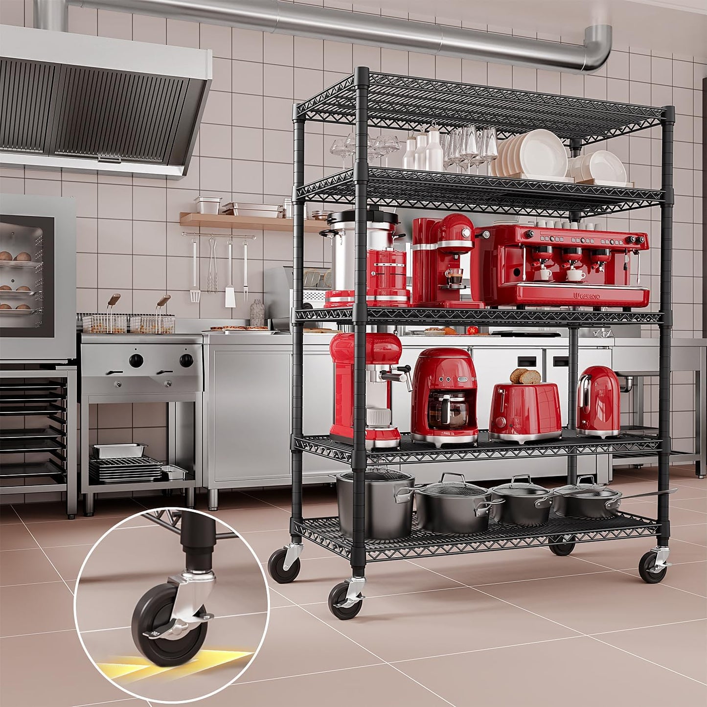 IZEUK Garage Shelving Wide Storage Shelves 5 Tier Metal Shelves Heavy Duty Adjustable Utility Shelf Rack Black 23.6" D x 53.1" W x 73.6" H