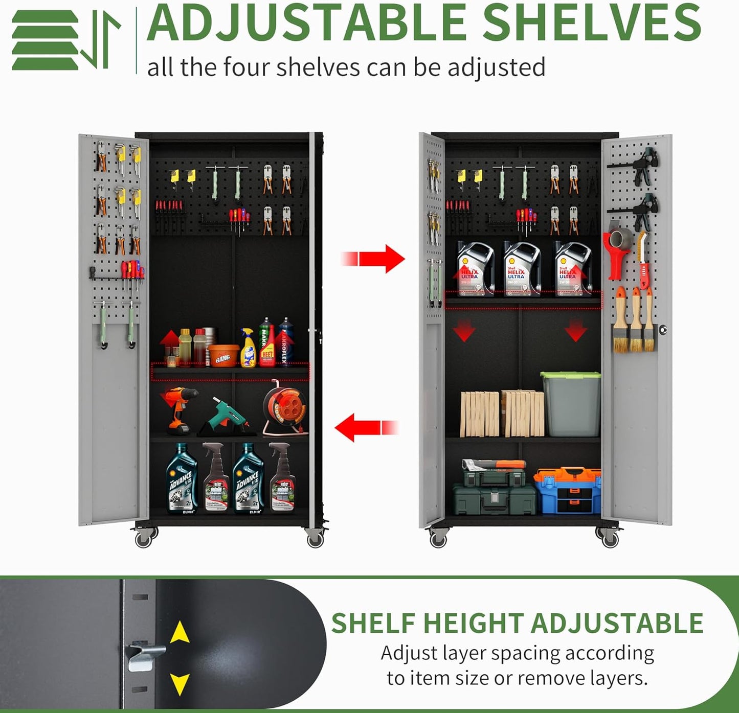 Metal Garage Storage Cabinet with Wheels,Locking Rolling Tool Cabinet with Drawers and Shelves for Home, Office, Garage & Workshop