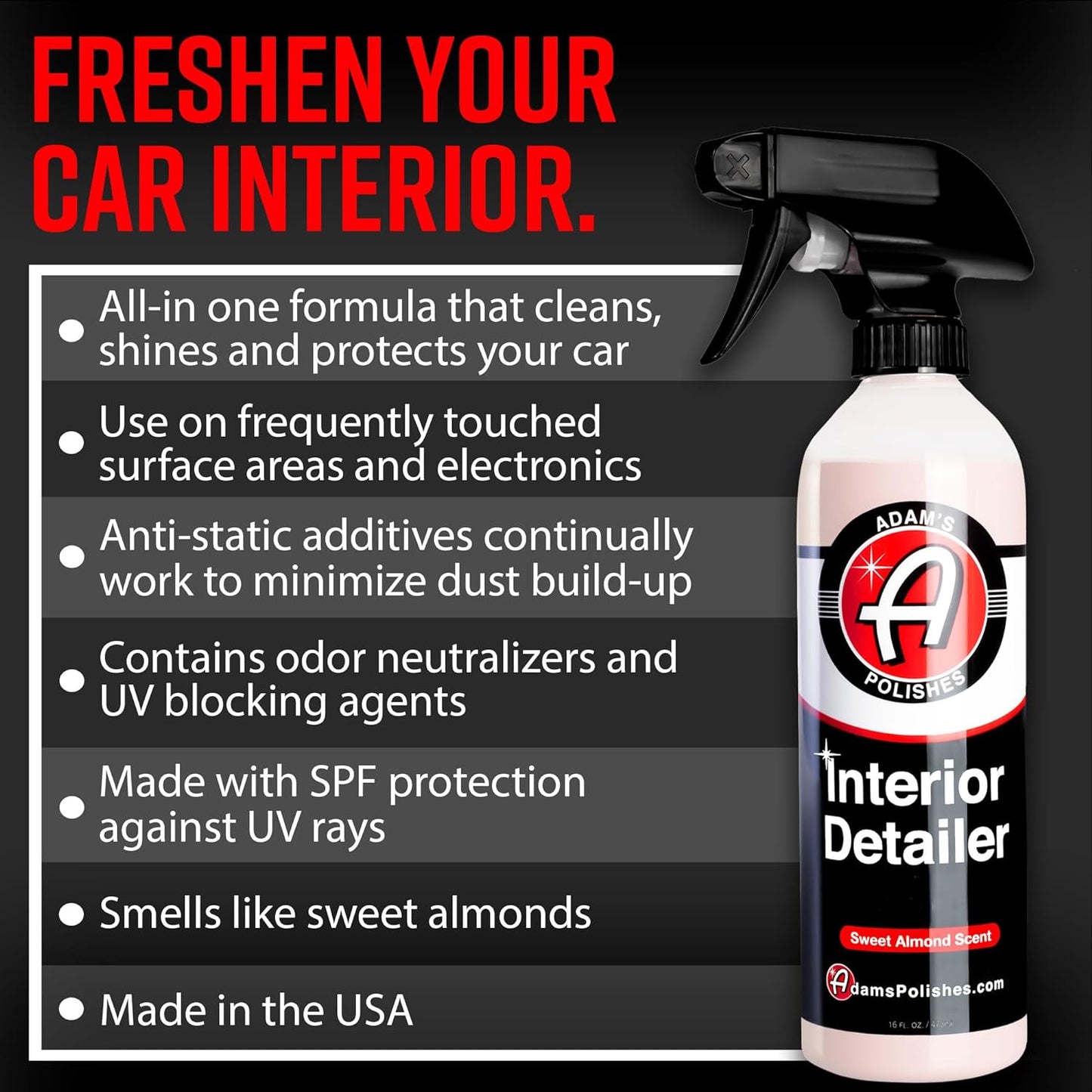 Adam's Polishes Interior Detailer Gallon (Sweet Almond) - Total Car Interior Cleaner, Protectant & Dressing | All Purpose Cleaner & Leather Conditioner | Vinyl, Dashboard, Screen, Seat Cleaner & More