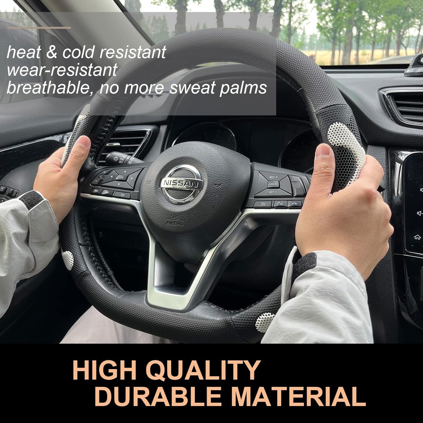 PINCTROT D Shaped Comfy Grip Steering Wheel Cover, Anti-Slip Design, Flat Bottom 14.5-15 Inch(Silicone White)