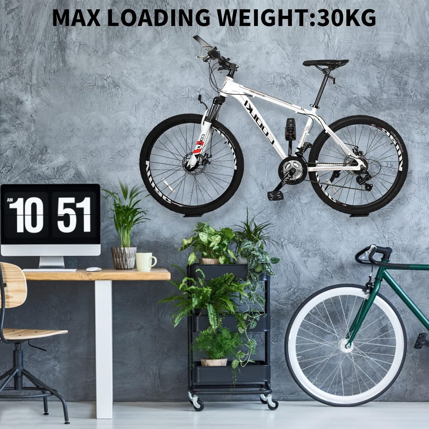 Bike Wall Mount, Horizontal Indoor Storage Bike Hook Rack for Garage or Home, Heavy Duty Bicycle Hold hooks for Road, Mountain or Hybrid Bikes.