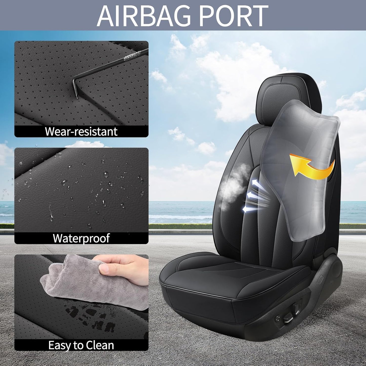 Front Car Seat Covers,Waterproof Leather Car Seat Covers,Comfortable Automotive Seat Protecor Covers,Luxury Breathable Seat Covers for SUV Sedans Pick-up Truck,Black