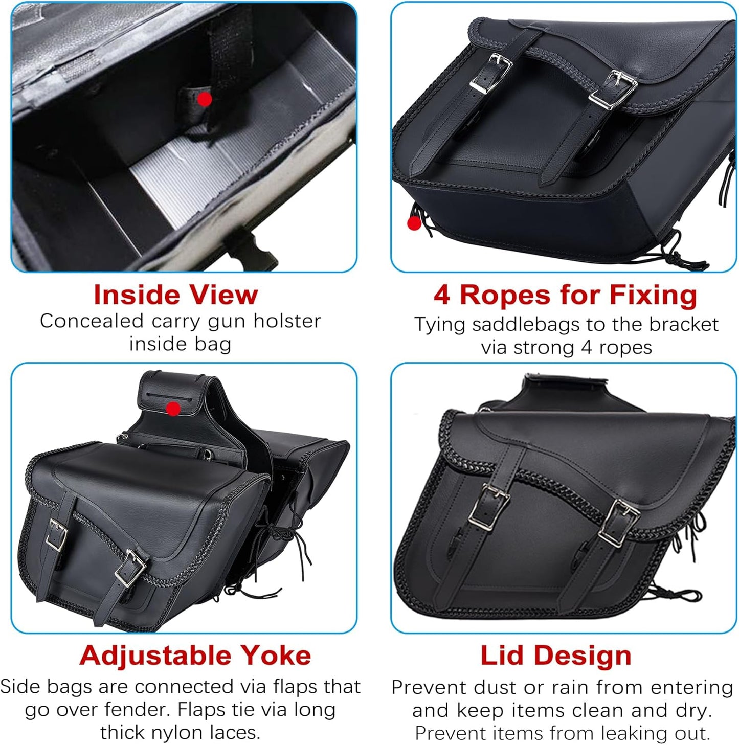 Dream Apparel Naked Cowhide Leather Motorcycle Saddle Bags Studded Throw Over Saddlebags, Motorcycle Side Bags for Honda Shadow Sportster Softail Dyna V-star (Black, No Studs)