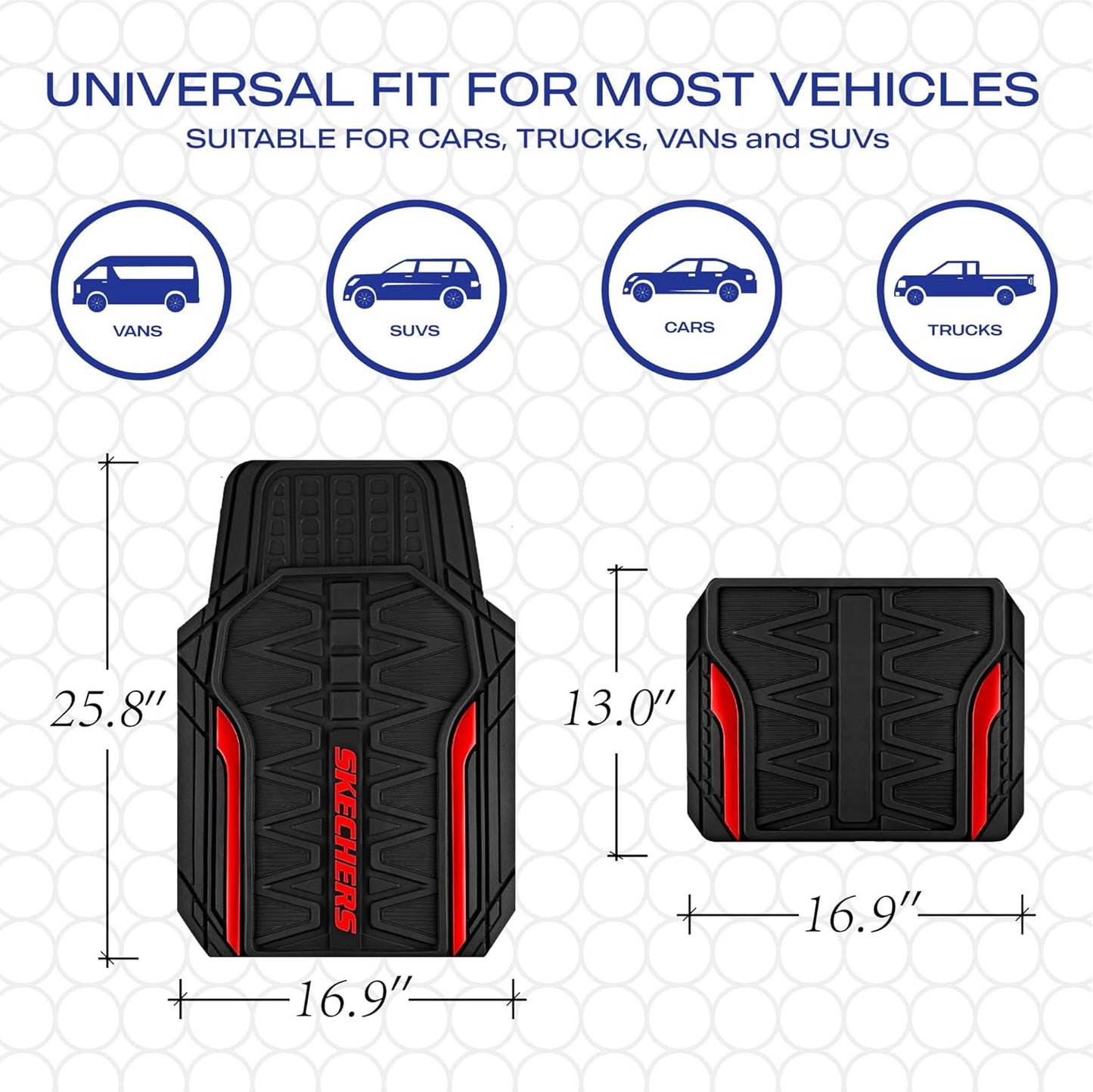 Skechers Car Floor Mats,Heavy Duty Rubber Car Mats Full Set,All Weather Floor Mats,Waterproof Trim to Fit Universal Floor Liner Car Accessories,Automotive Floor Mats for Cars Trucks SUV,Red