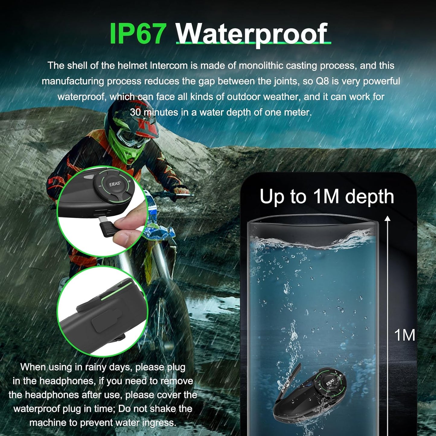 Mesh 3.0 Motorcycle Bluetooth Headset, 6 Riders Group V5.1 Helmet Bluetooth with Music Sharing and CVC Noise Cancellation, IP67 Waterproof Helmet Intercom Communication System(1 Pack)