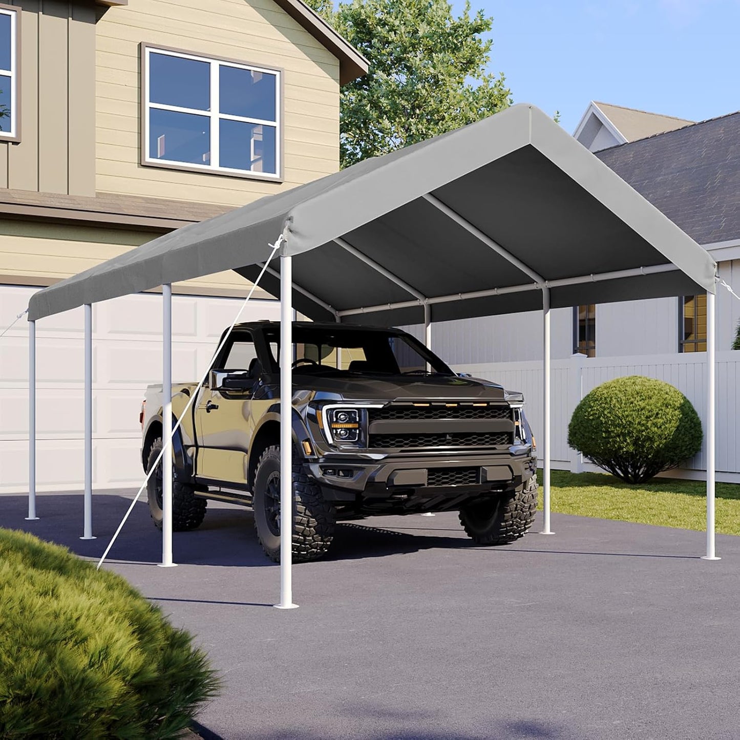 Aoxun 10x20 ft Heavy Duty Carport with Tarp & Wind Resistance Portable Carport Car Tent Outdoor Car Port with Tear Resistant Canopy, No Sidewall - Gray