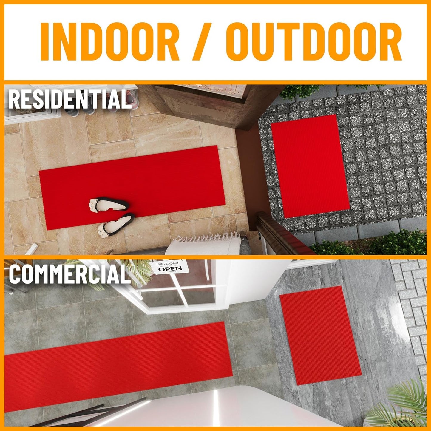 Ottomanson 2'7" x 5' Mud Mat Area Rug Scraper Carpet - Non-Slip, Dirt Trapping for Indoor & Outdoor Use - Ideal for Entryway, Garage, Kitchen, Patio & High-Traffic Areas, Red