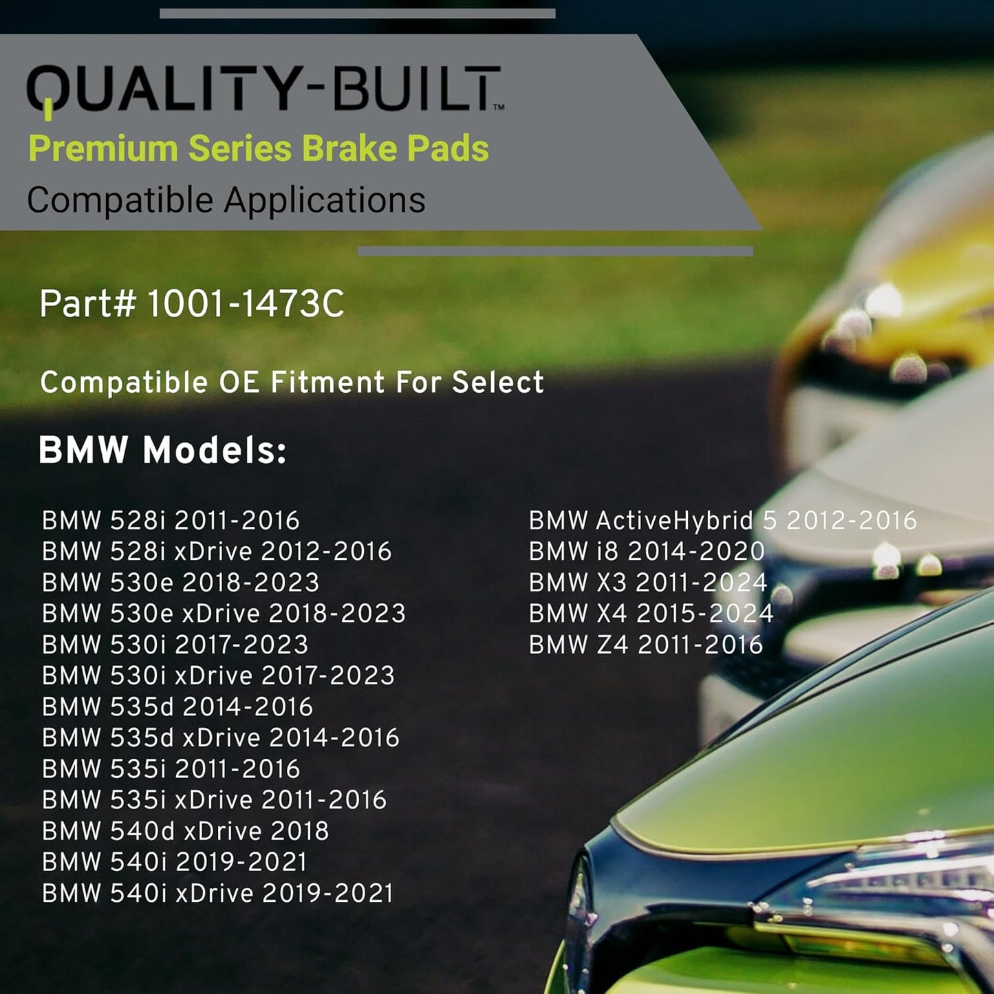 Premium Ceramic Rear Brake Pads (1001-1473C) Compatible with 2011-2024 BMW (528i/528i xDrive/530e/530e xDrive/530i/530i xDrive/535d/535d xDrive/535i/540d xDrive/540i/X3/X4/Z4 & More)