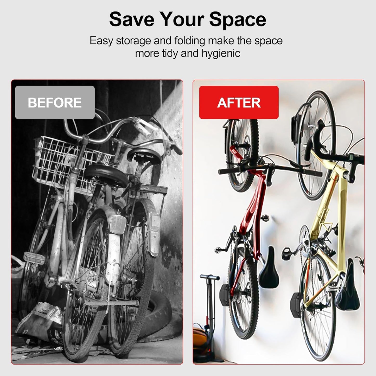 Swivel Bike Wall Mount, Vertical Bike Rack for Garage, Space-Saving Bike Storage and Hanger with Gear Position Lock, Supports Up to 66 lbs, Black, 2 Pack