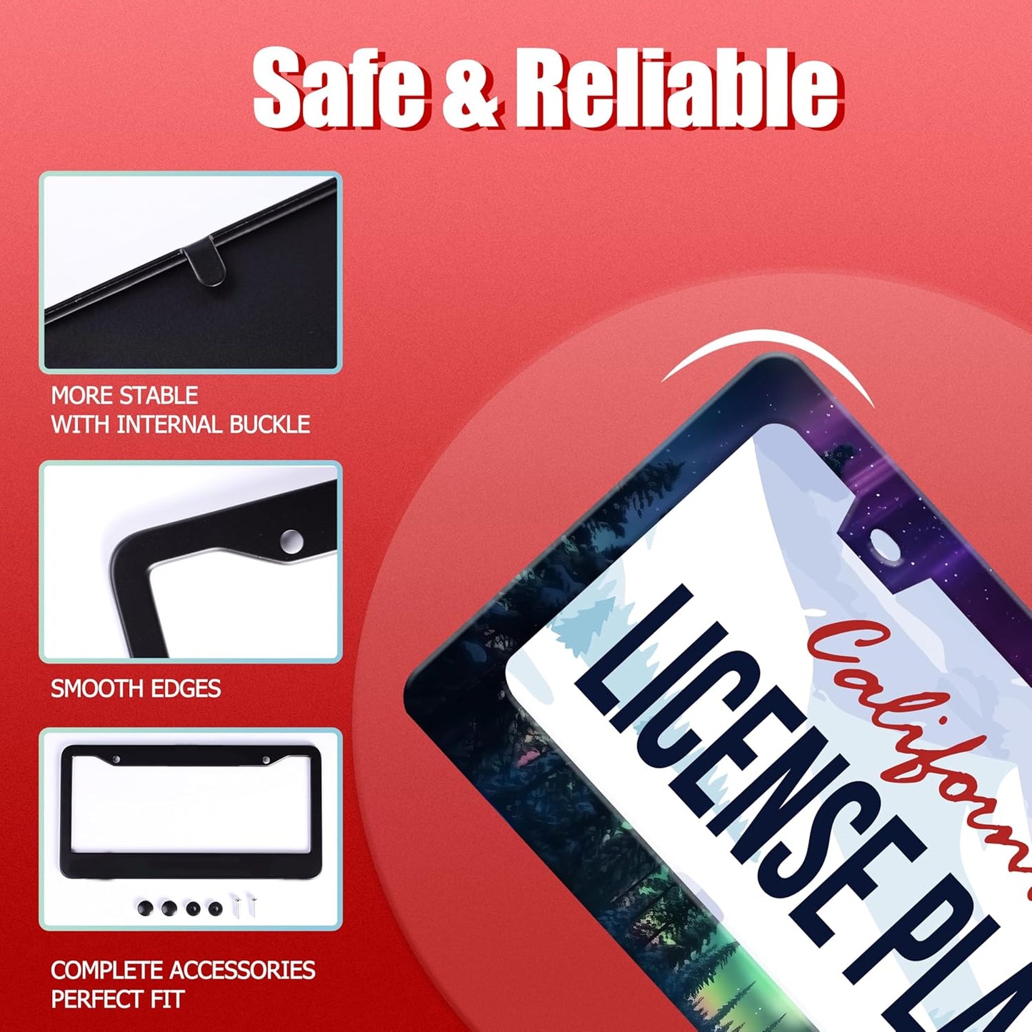 Personalized License Plate Frame Aurora Forest Stainless Steel Accessory Starry Sky License Plate Holder Funny Car Decorative 2 Holes Screws Fits Us Standard License Plates 12.2 X 6.3 In For Men Women