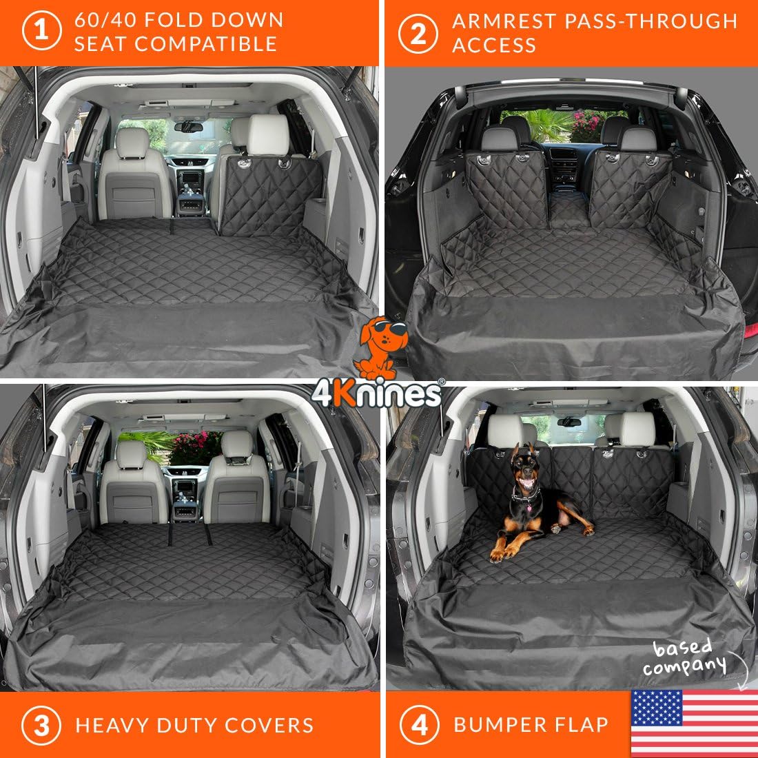 4Knines SUV Cargo Liner for Dogs, Trunk Mat for SUV, Durable Cargo Cover, Protector – Compatible with 60/40 Split Bench & Armrest Pass-Through, Waterproof, Machine Washable, Non-Slip (X Large, Camo)