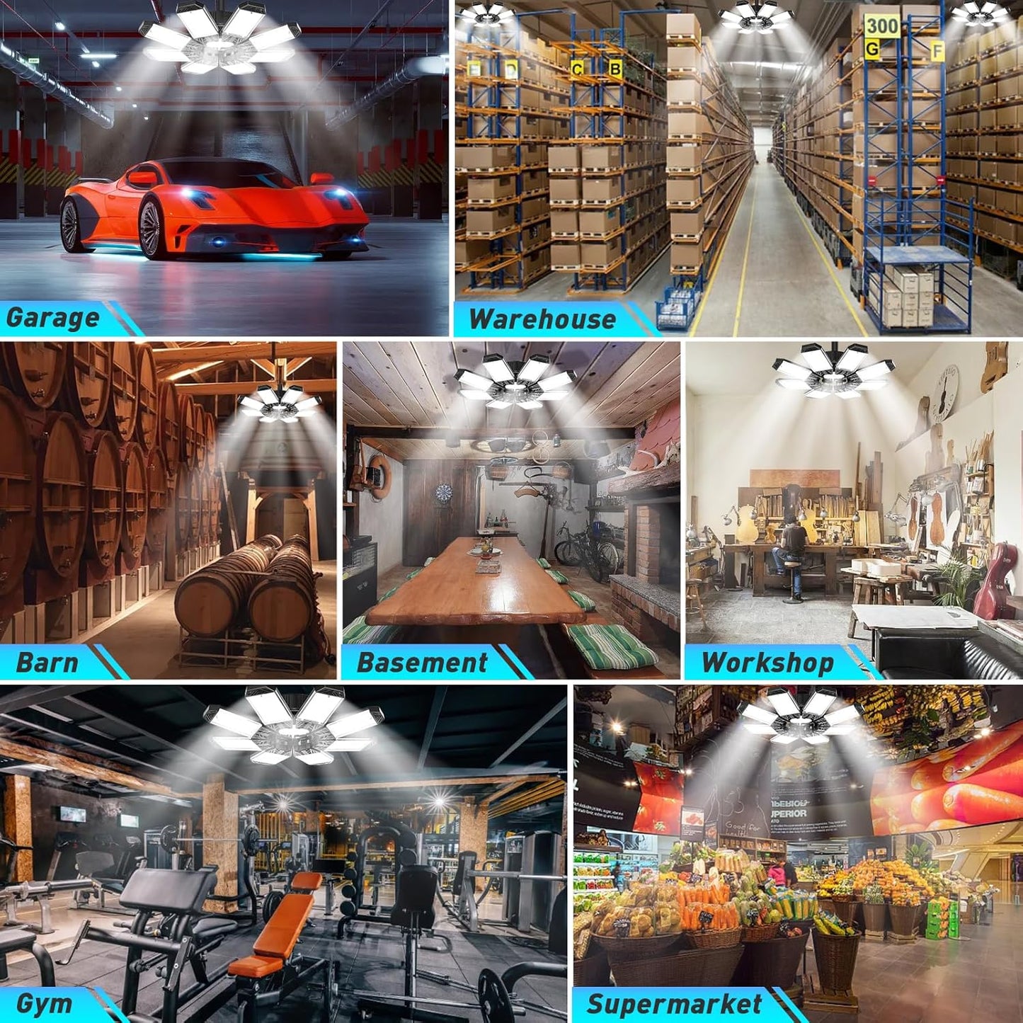 ISKYDRAW LED Garage Light 260W, 26000LM 6500K Garage Ceiling Lights with 8+1 Deformable Panels, Screw in E26 E27 Bulb Bright Bay Lighting for Basement, Shop, Workshop, Barn, Attic