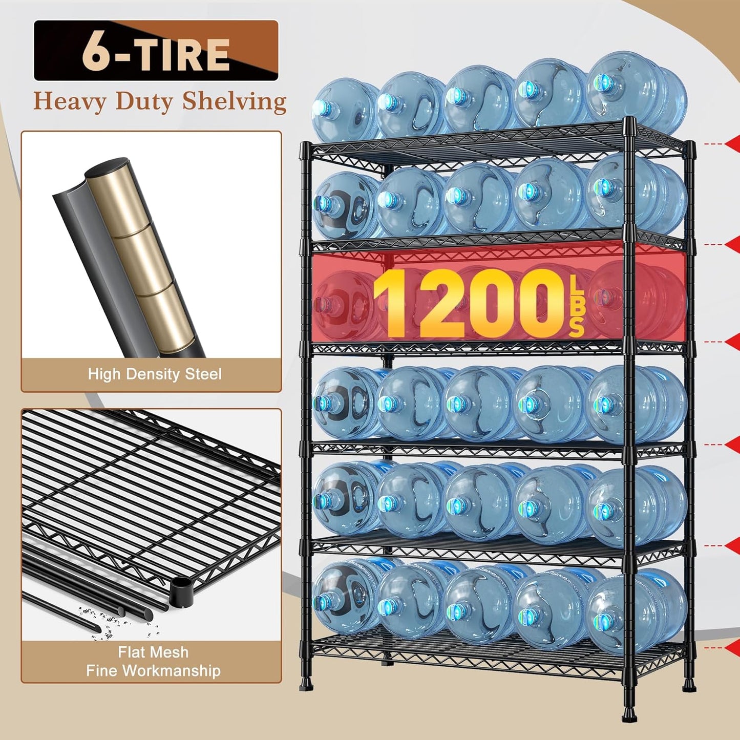 REIBII 71" H Storage Shelves 6 Tier Wire Shelving Unit 1200LBS Metal Shelves Adjustable Shelving Units and Wire Shelf Storage Rack Shelf Metal Shelving, Dorm Storage Shelves, 71" H x 29" W x 14" D