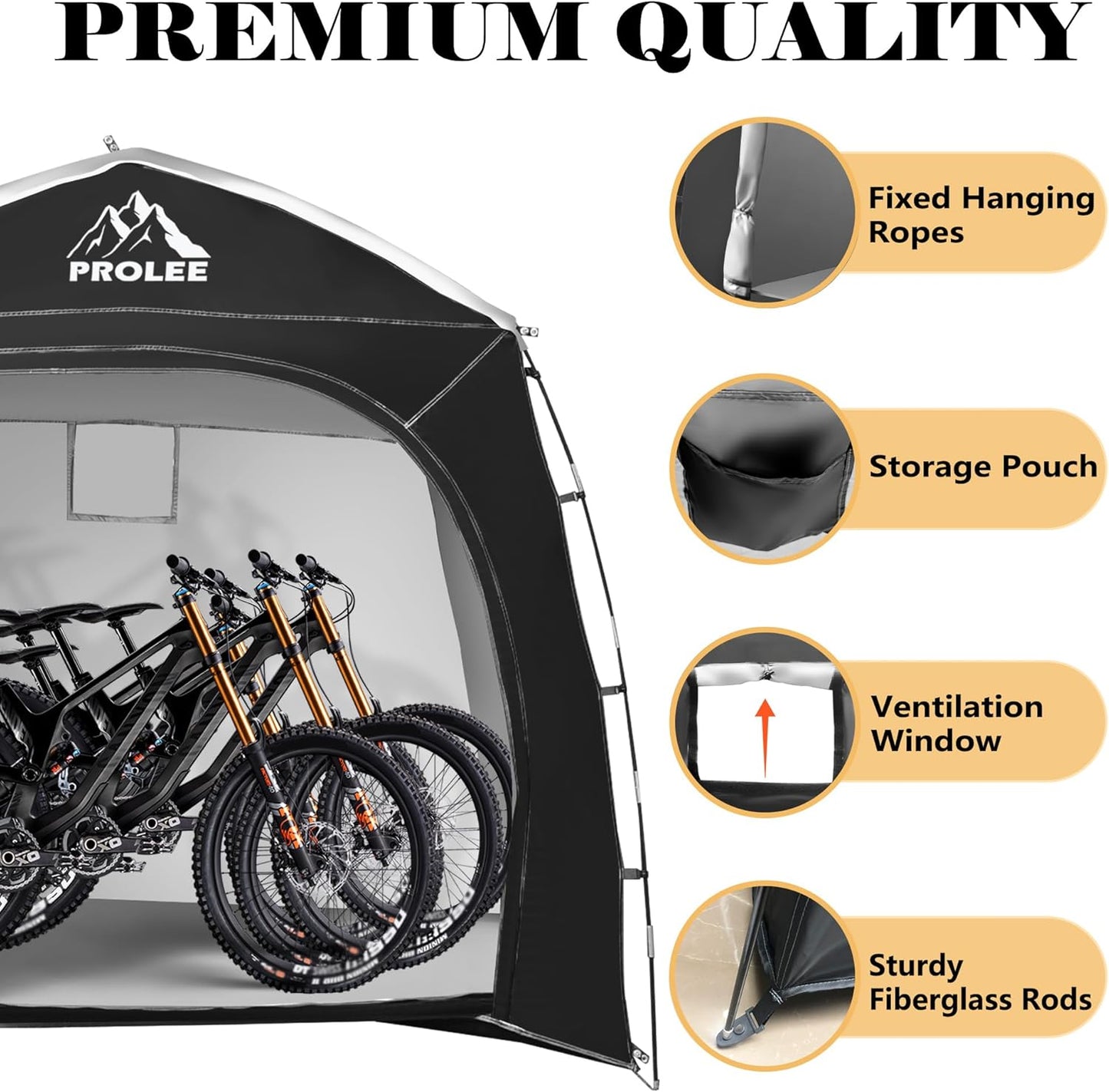 Prolee Bike Storage 7.3 x 5ft, Outside Storage Waterproof Oxford Fabric for 4 Bikes, Bike Shed, Garden Sheds & Outdoor Storage, Black