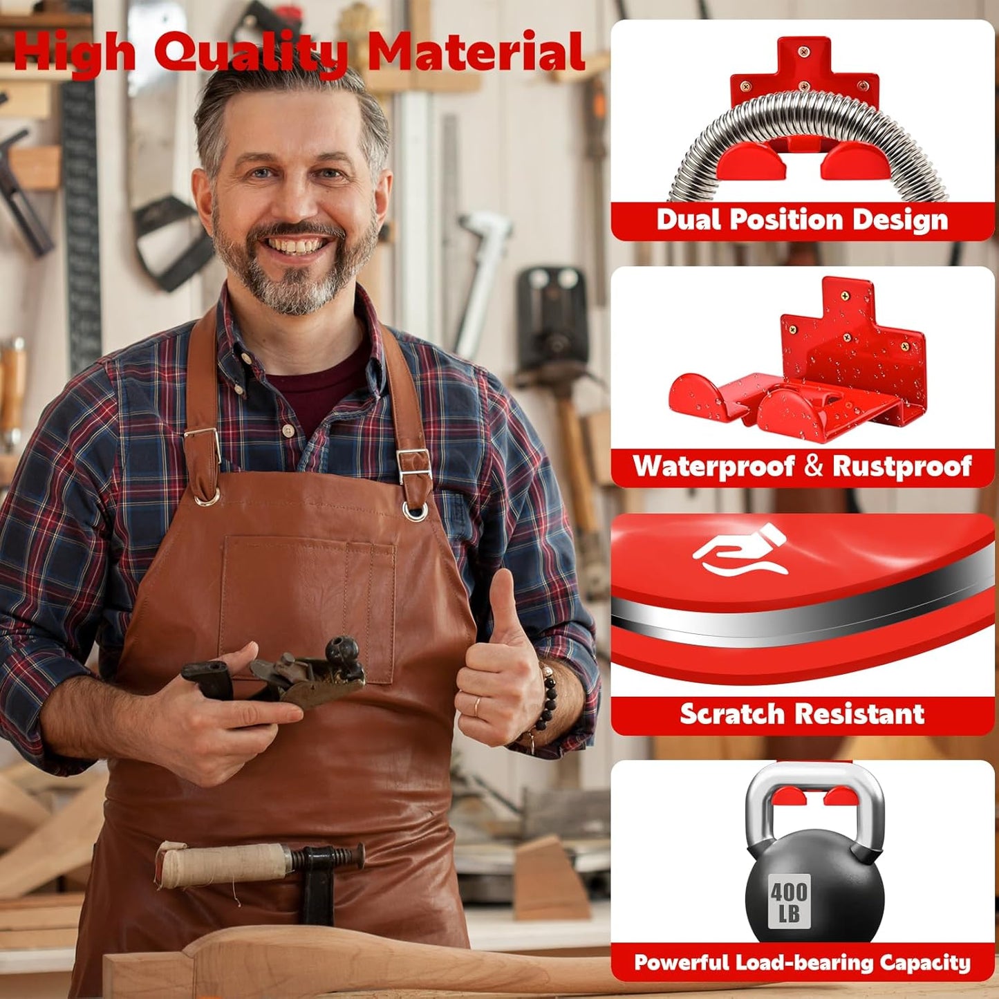 Garage Organization Weedeater Hanger Garage Organizer Trimmer Rack, Wall Mount Garden Tool Organizer Heavy Duty Tool Hangers for Hedge Trimmer, Chainsaw and Leaf Blower (2 Pack, Red)