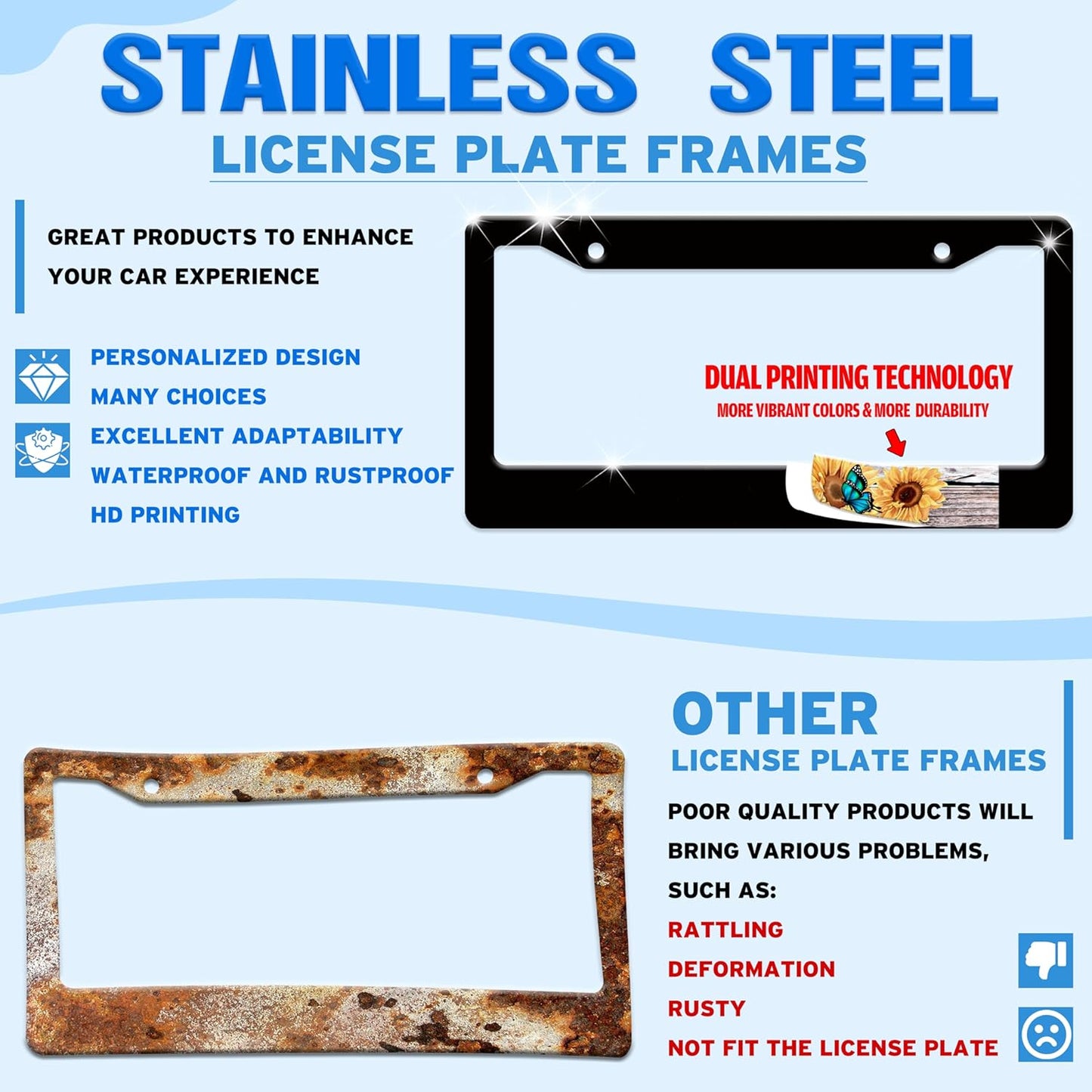 Moon Phases License Plate Frame Starry Sky Forest Moon License Plate Holder for Front or Rear Car Tags Stainless Steel Funny Car Decoration with Screws 6.3 X 12.2 in