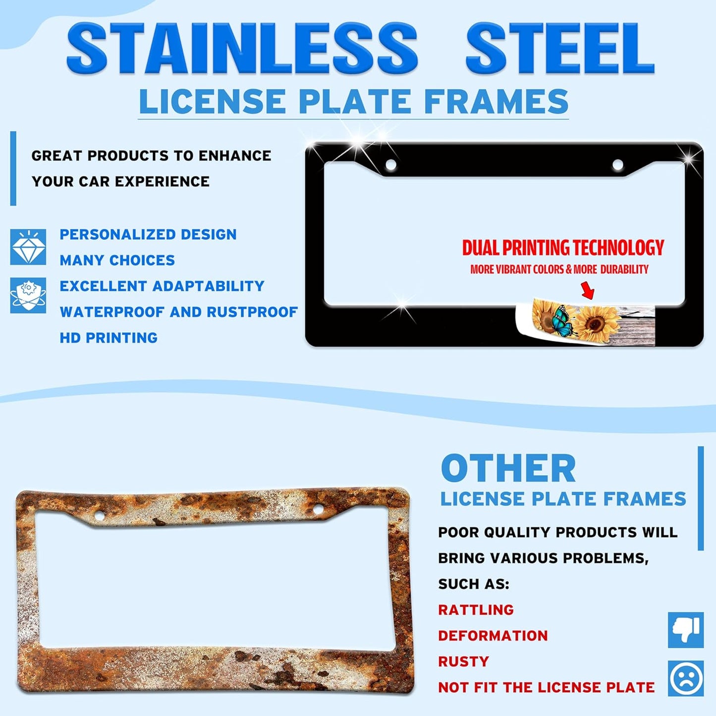 Cute Sloth License Plate Frame Funny Animal Climbing Tree License Plate Holder for Front or Rear Car Tags Stainless Steel Car Decoration with Screws 6.3 X 12.2 in